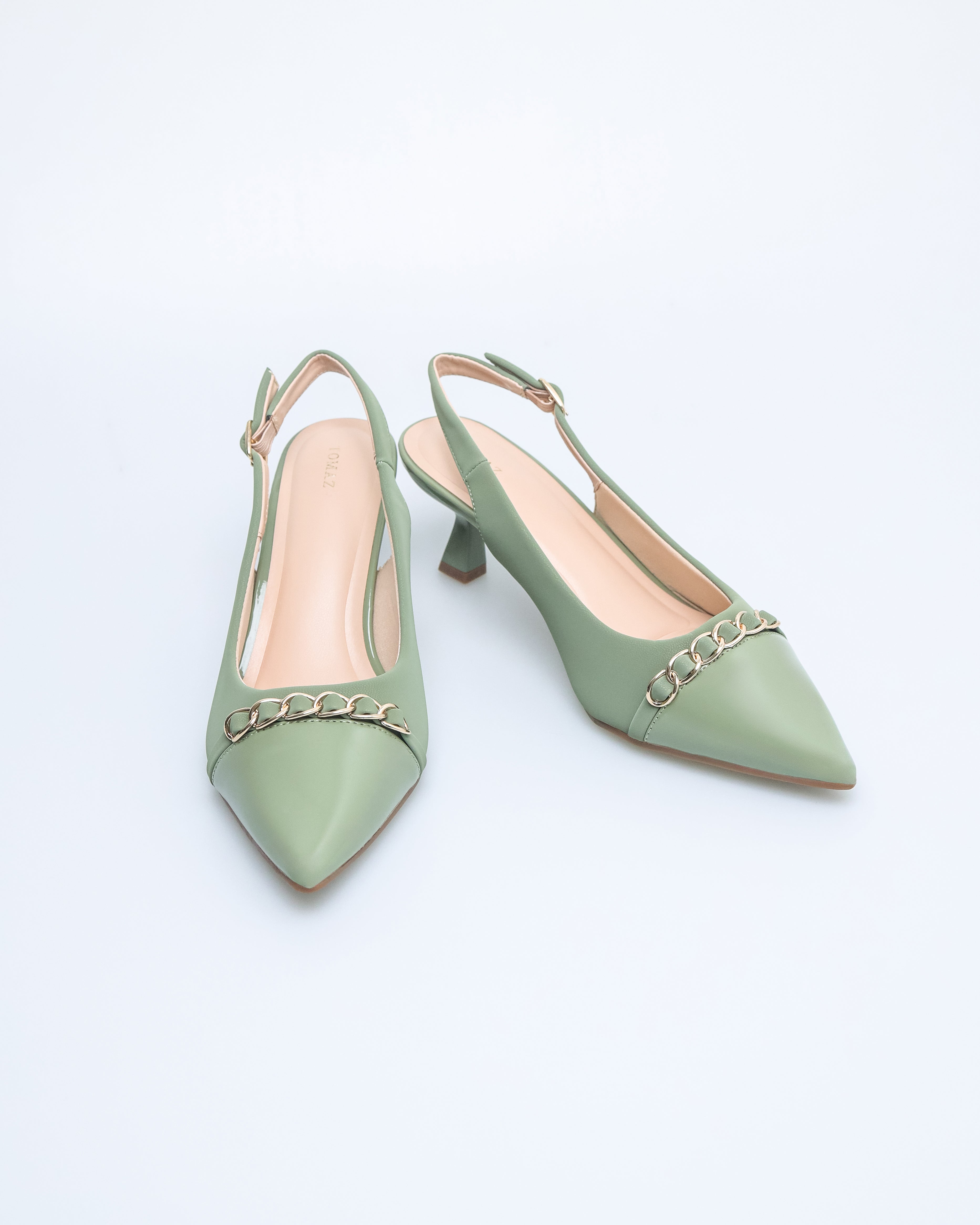 Tomaz NN386 Ladies Pointy Chain Heels (Green)