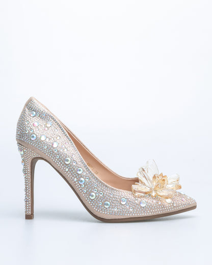 Tomaz NN391 Ladies Crystal Flower Heels (Gold)