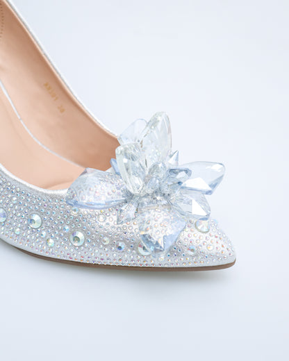 Tomaz NN391 Ladies Crystal Flower Heels (Silver)