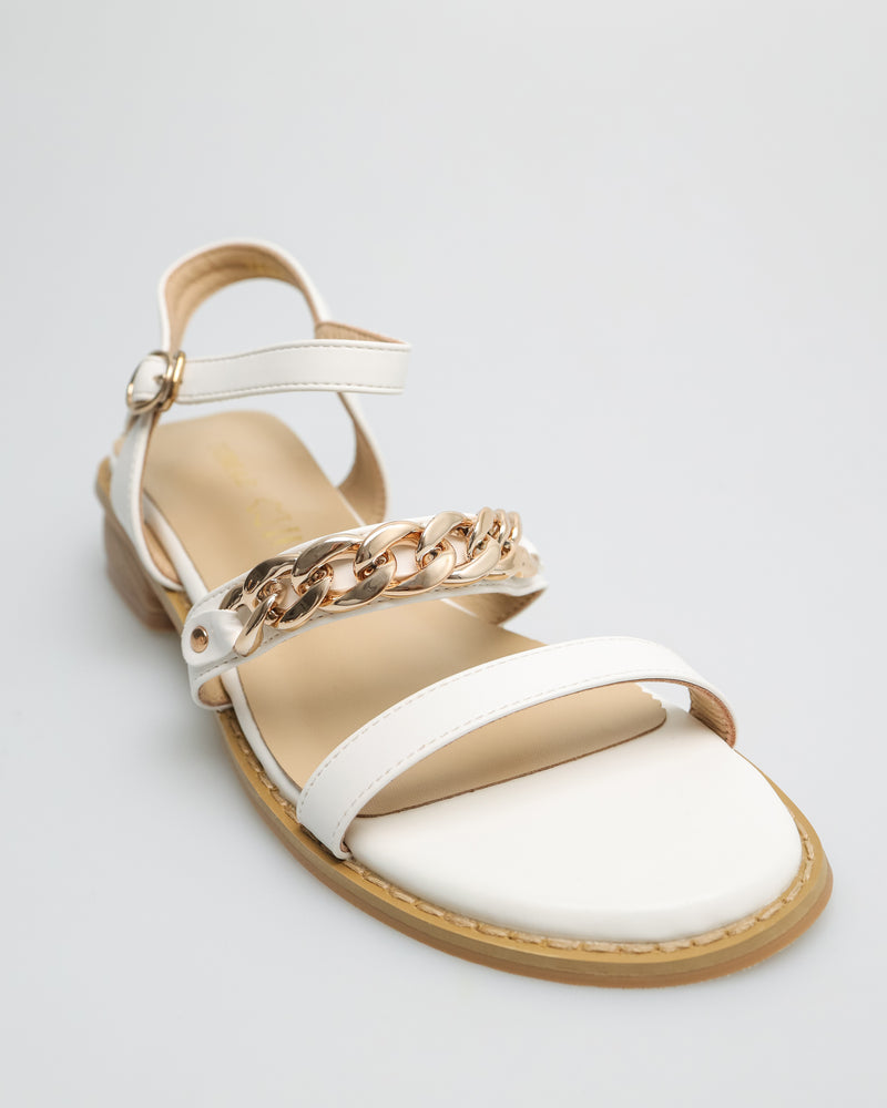 
                  
                    Load image into Gallery viewer, Tomaz YX122 Ladies Gold Chain Slingbacks (White)
                  
                