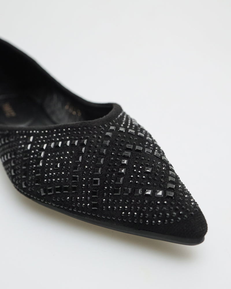 
                  
                    Load image into Gallery viewer, Tomaz YX138 Ladies Gem Crusted Flats (Black)
                  
                