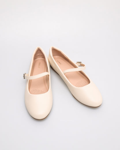 Tomaz NN444 Ladies Crystal Buckle Flats (Cream PU)