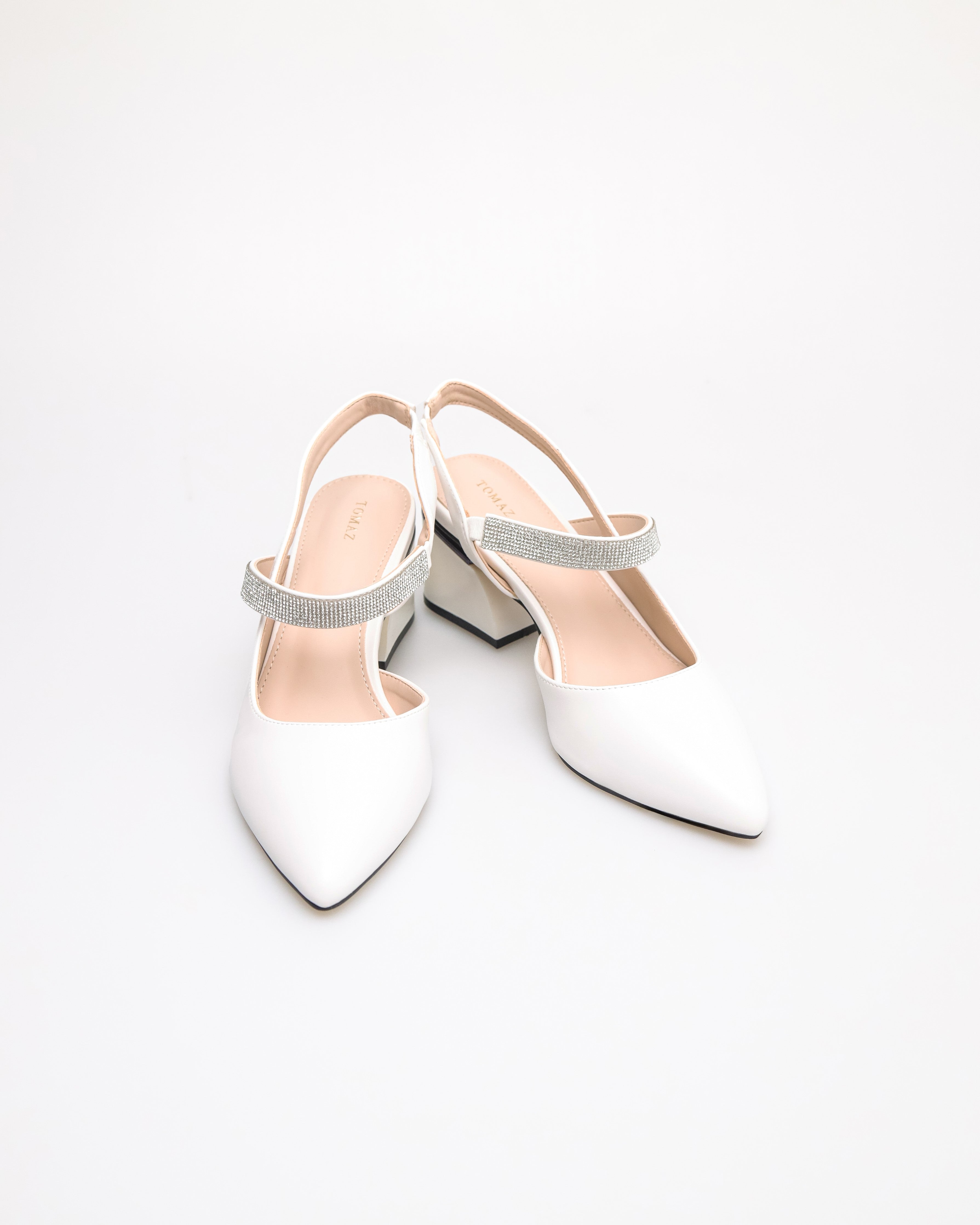 Tomaz NN470 Ladies Glittery Block Heels (White)