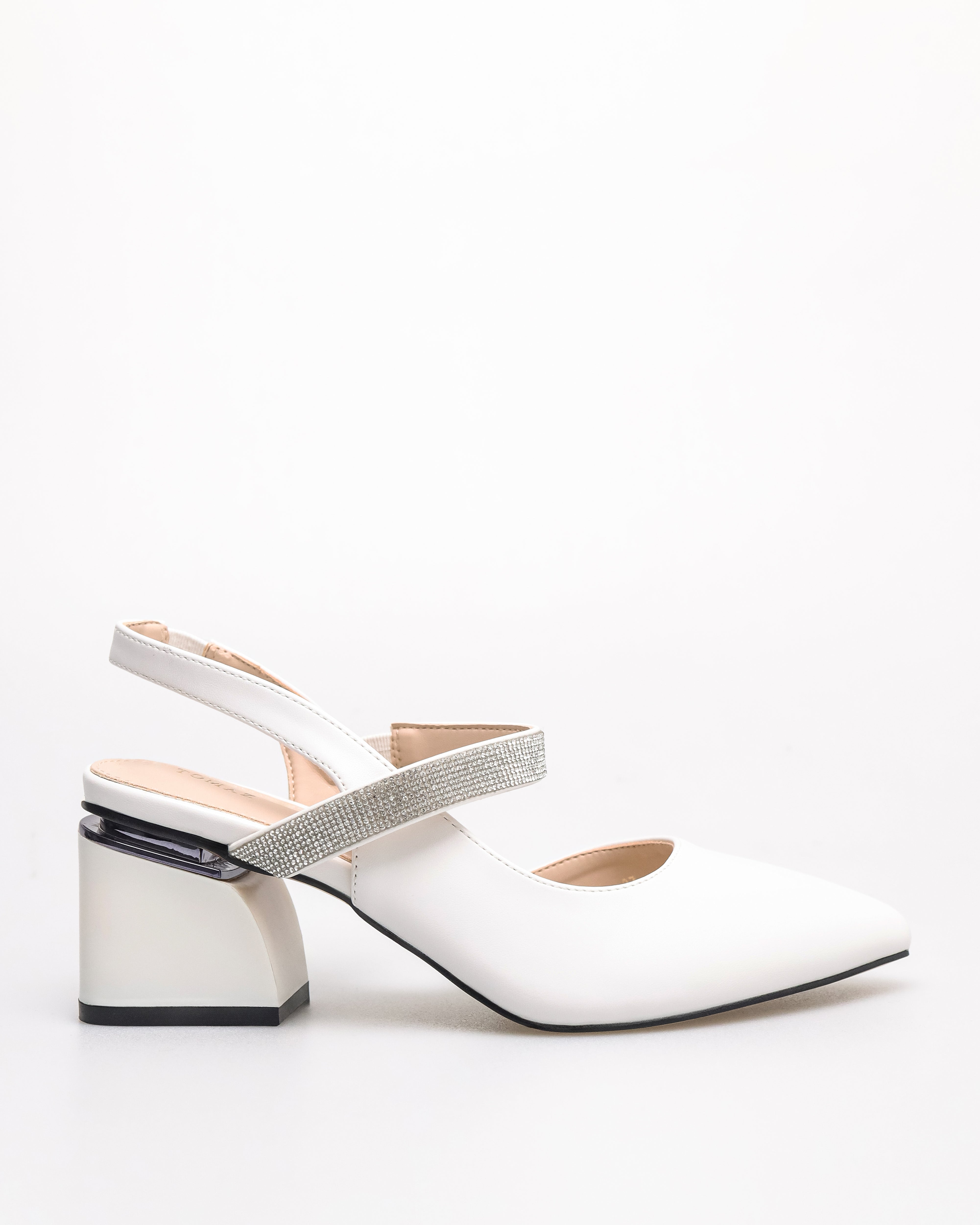 Tomaz NN470 Ladies Glittery Block Heels (White)