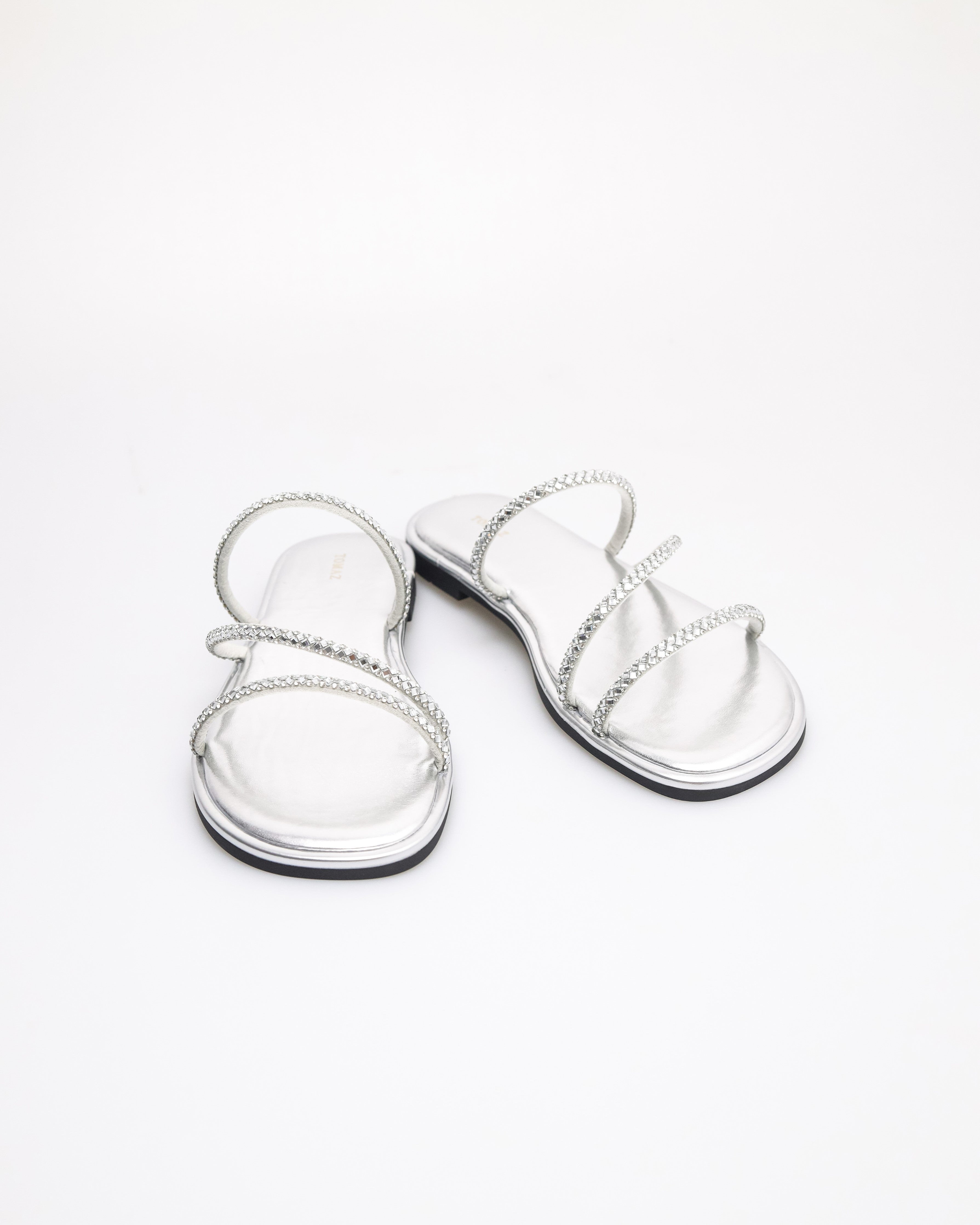 Tomaz NN507 Ladies Strappy Rhinestone Flats (Silver)