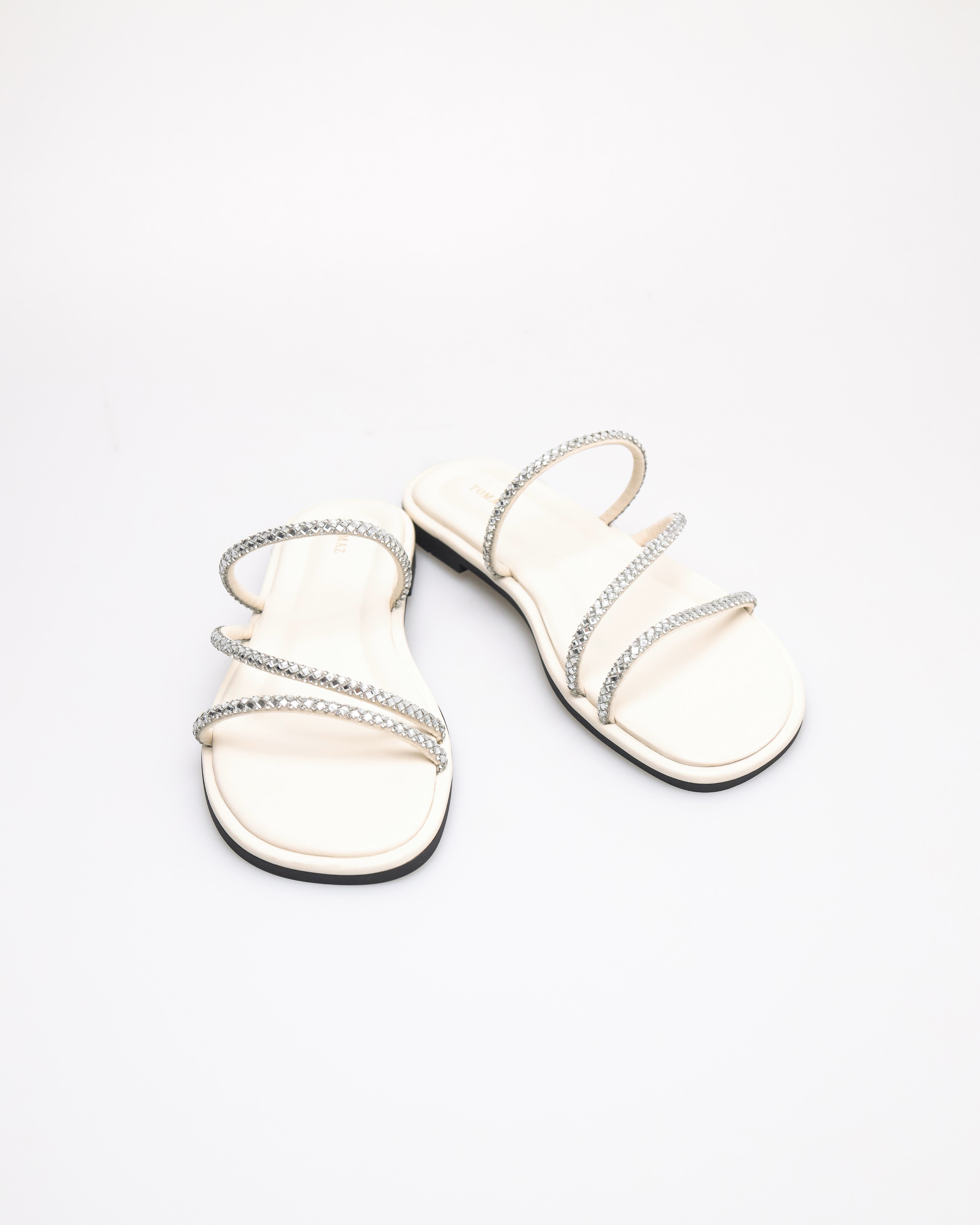 Tomaz NN507 Ladies Strappy Rhinestone Flats (White)