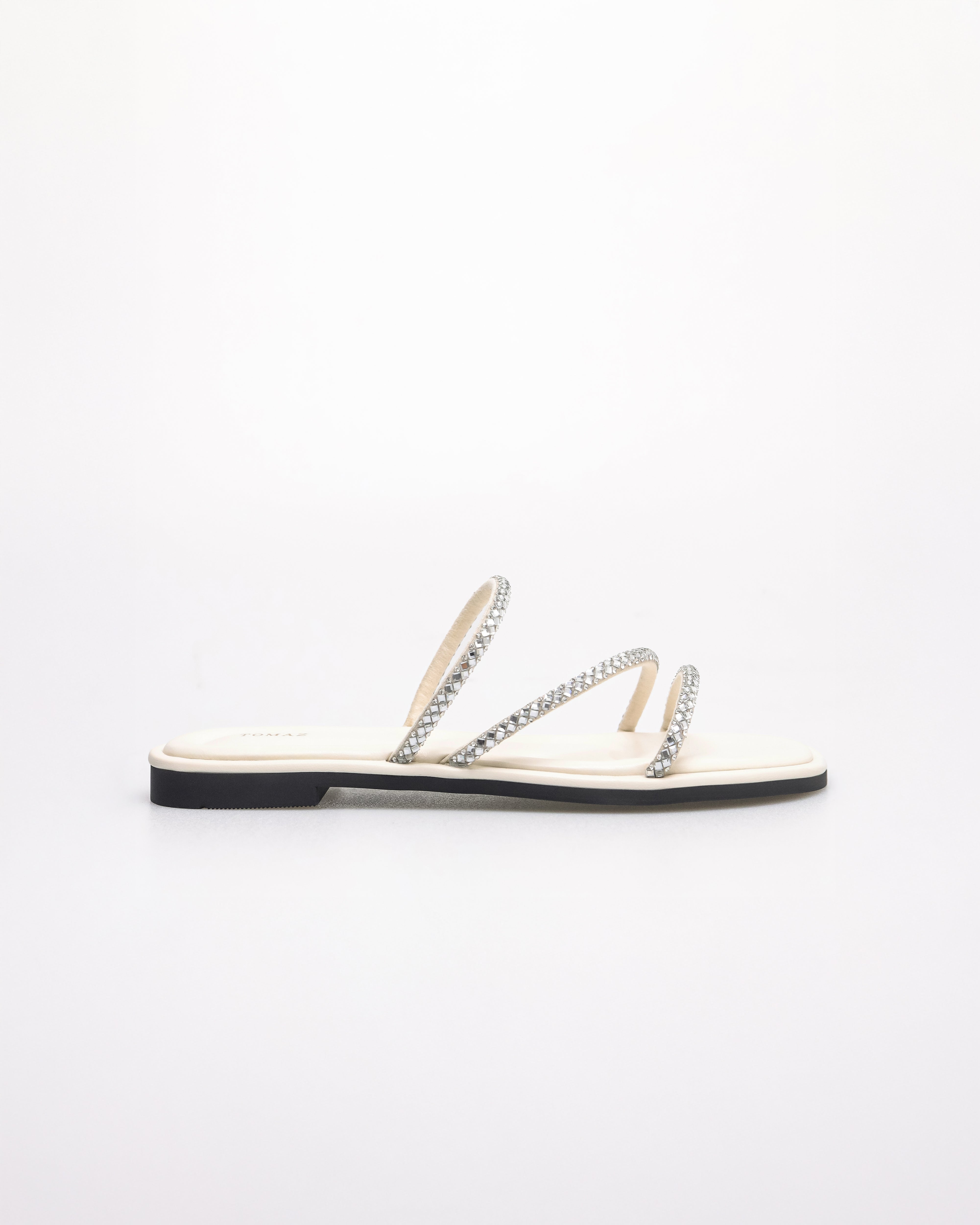 Tomaz NN507 Ladies Strappy Rhinestone Flats (White)