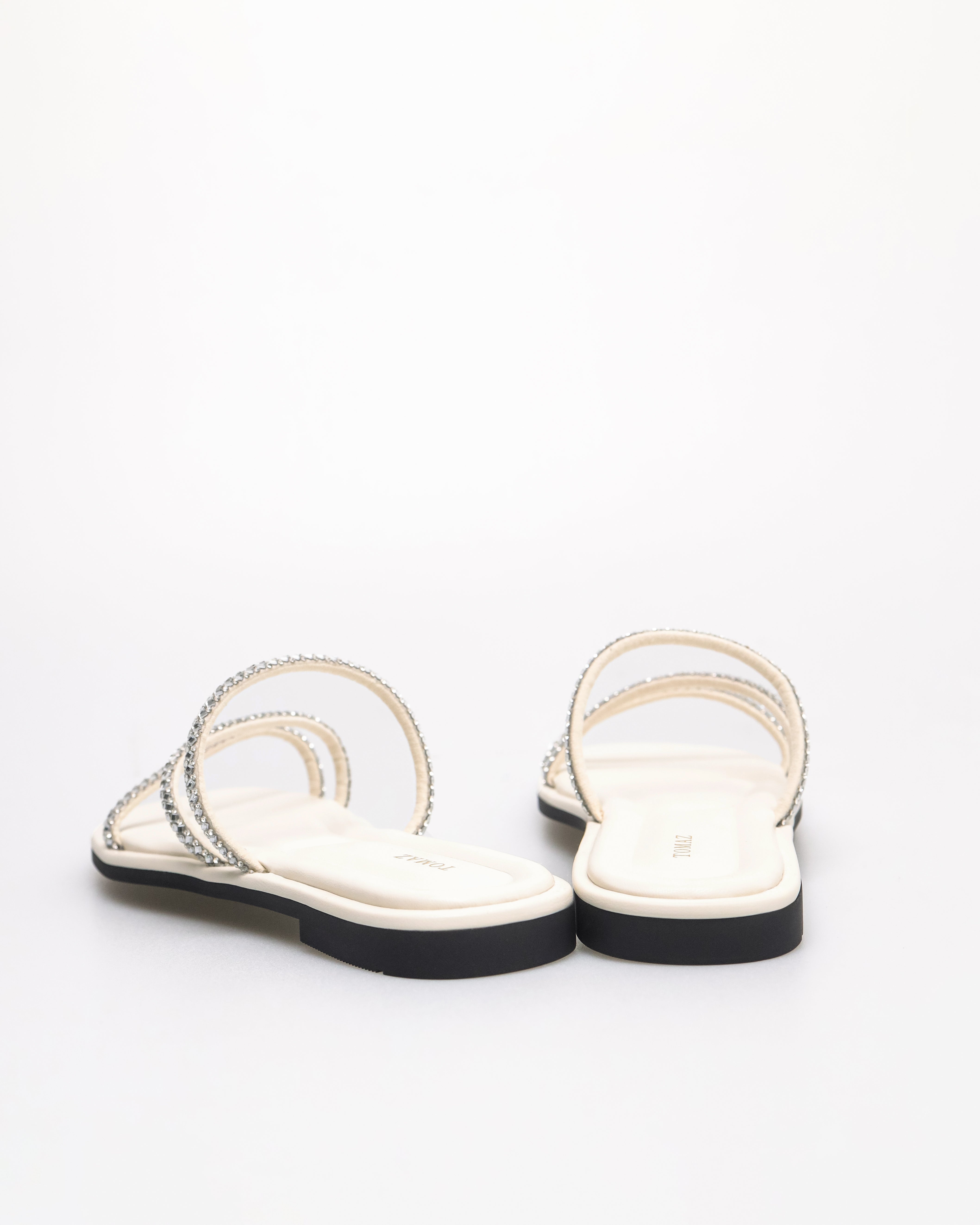 Tomaz NN507 Ladies Strappy Rhinestone Flats (White)