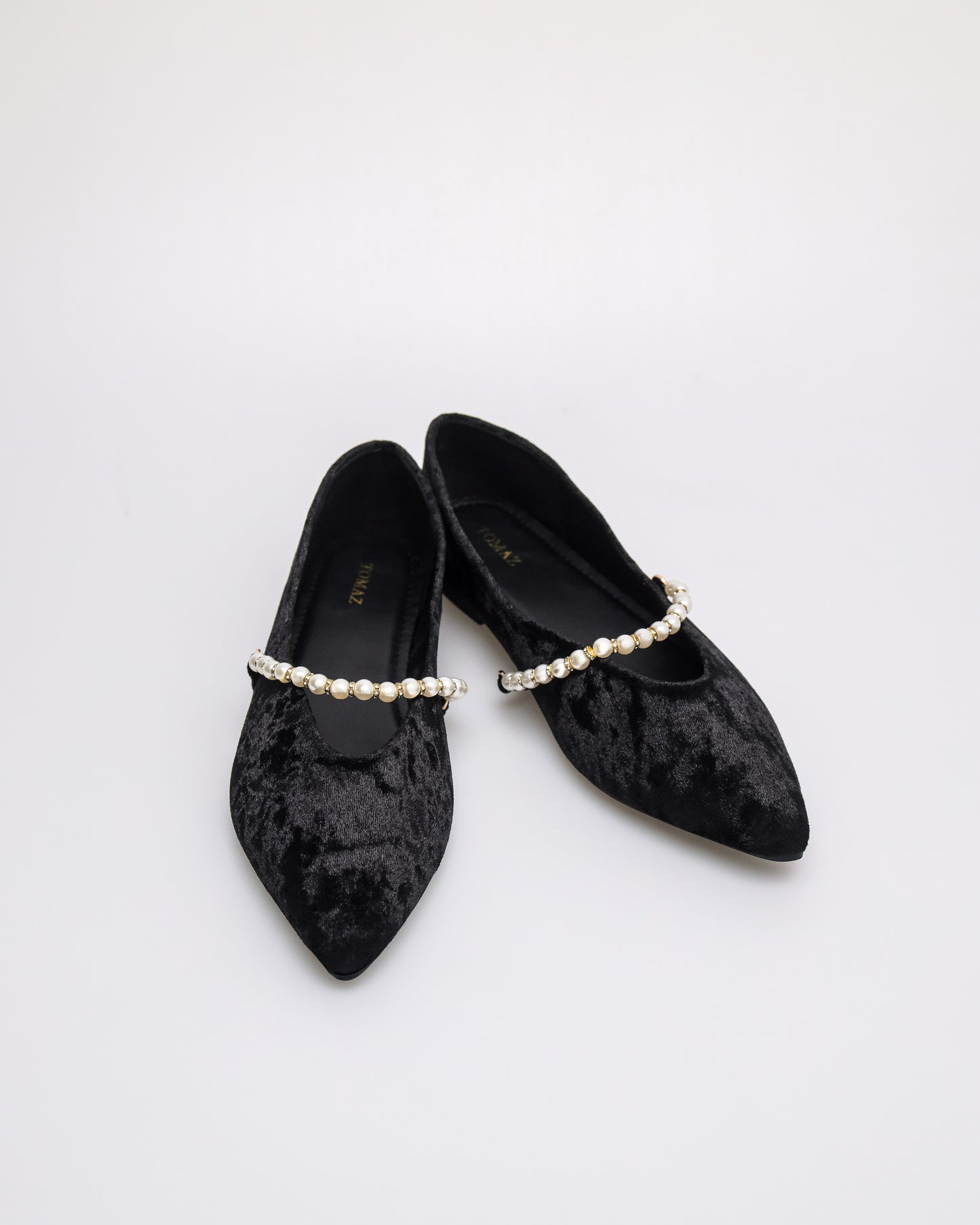 Tomaz YX191 Ladies Textured Pearl Flats (Black)