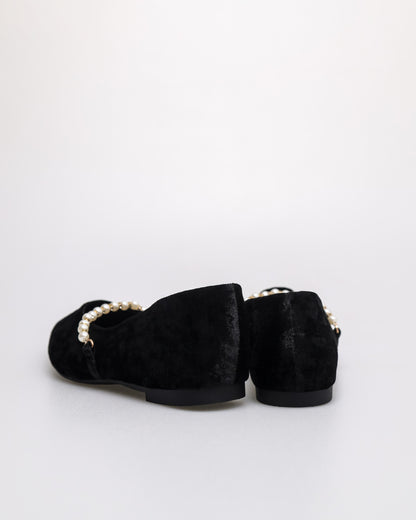 Tomaz YX191 Ladies Textured Pearl Flats (Black)