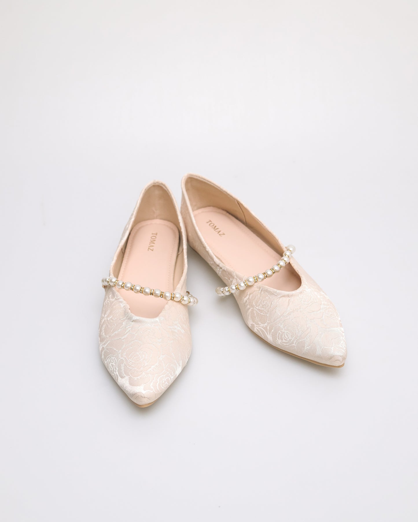 Tomaz YX192 Ladies Floral Pearl Flats (Beige)