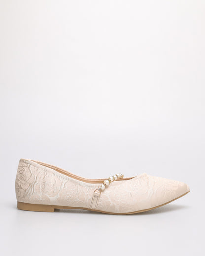 Tomaz YX192 Ladies Floral Pearl Flats (Beige)