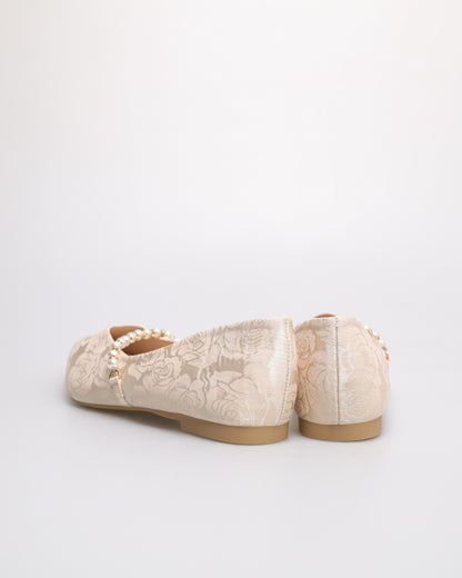 Tomaz YX192 Ladies Floral Pearl Flats (Beige)