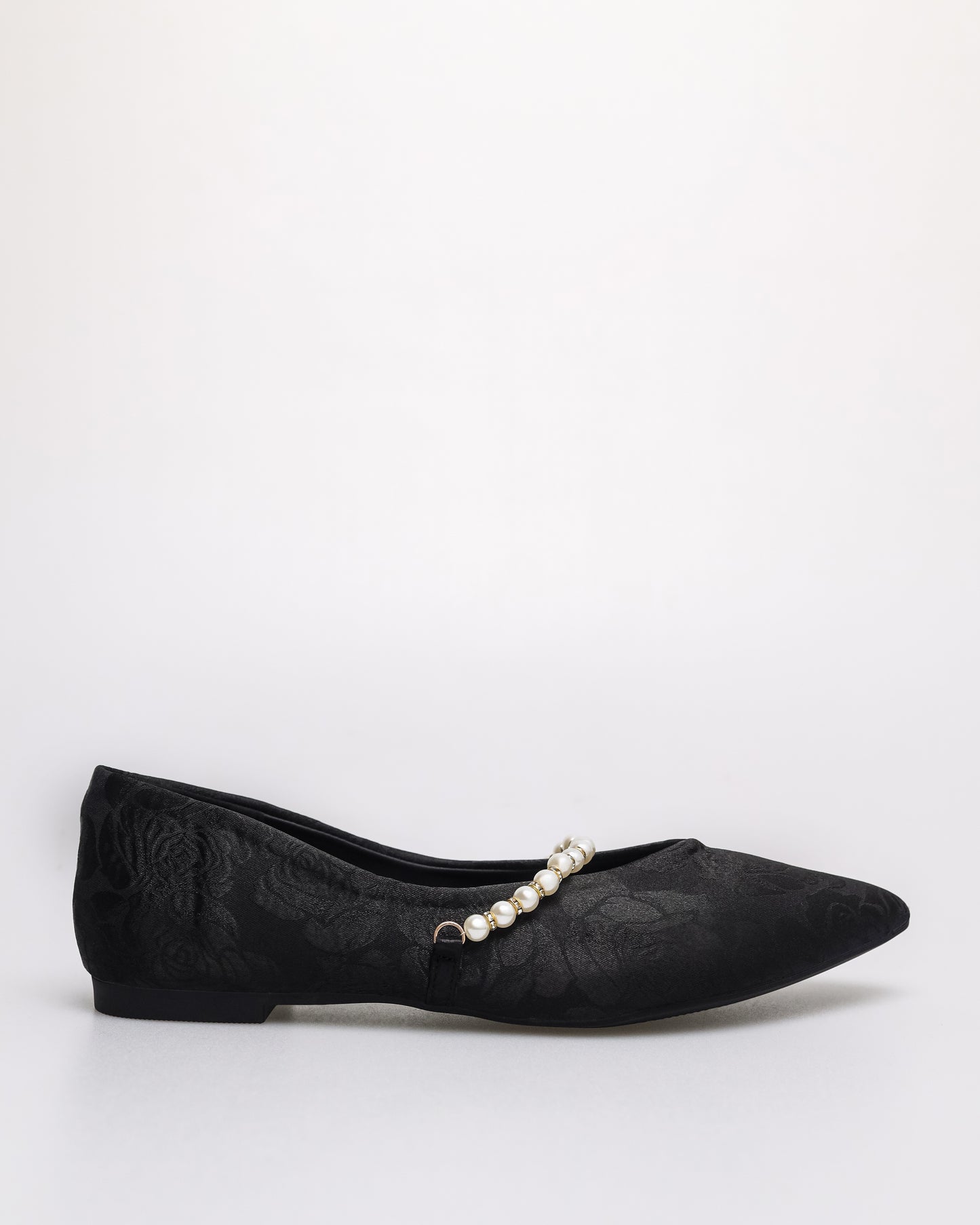 Tomaz YX192 Ladies Floral Pearl Flats (Black)