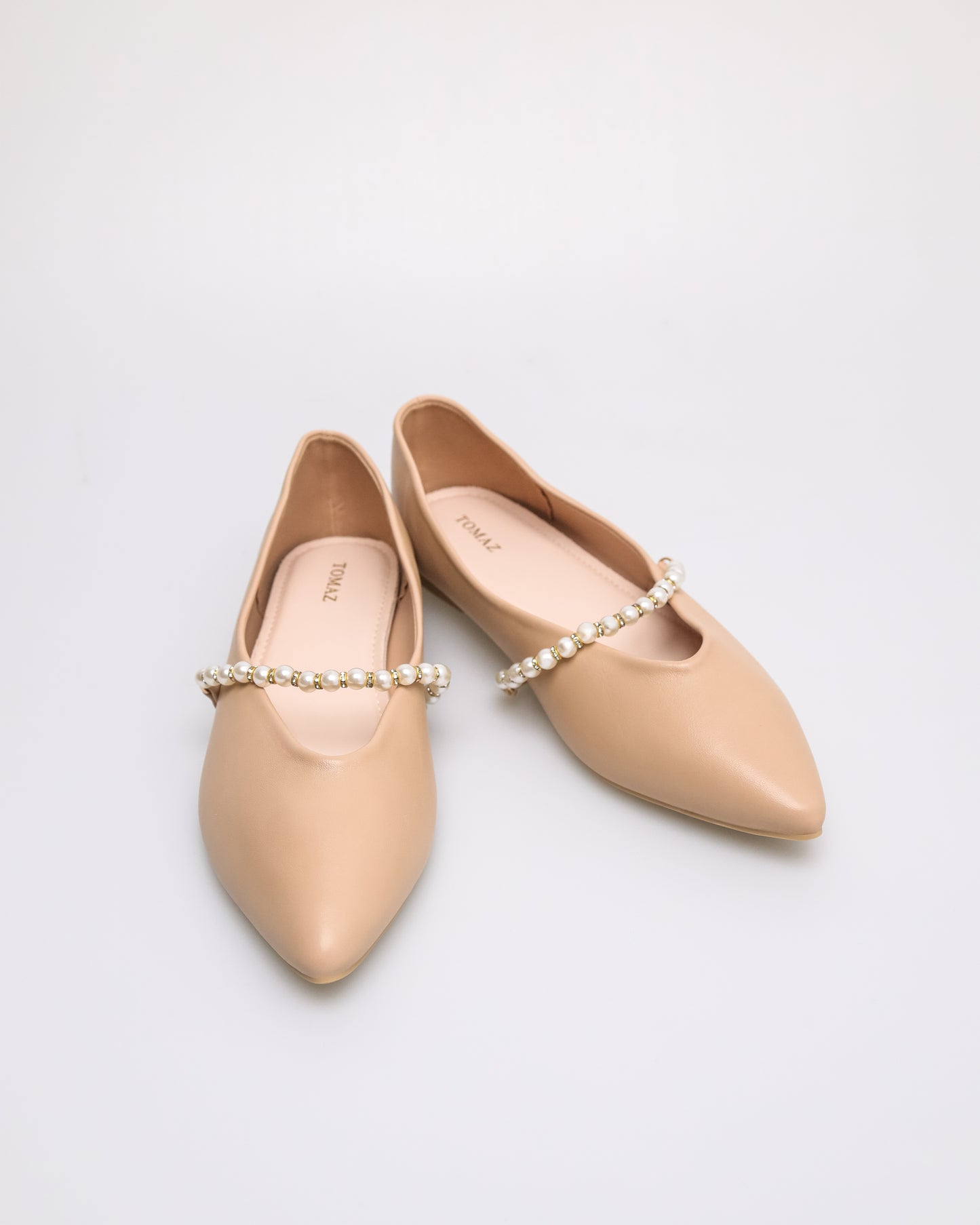 Tomaz YX193 Ladies Plain Pearl Flats (Beige)