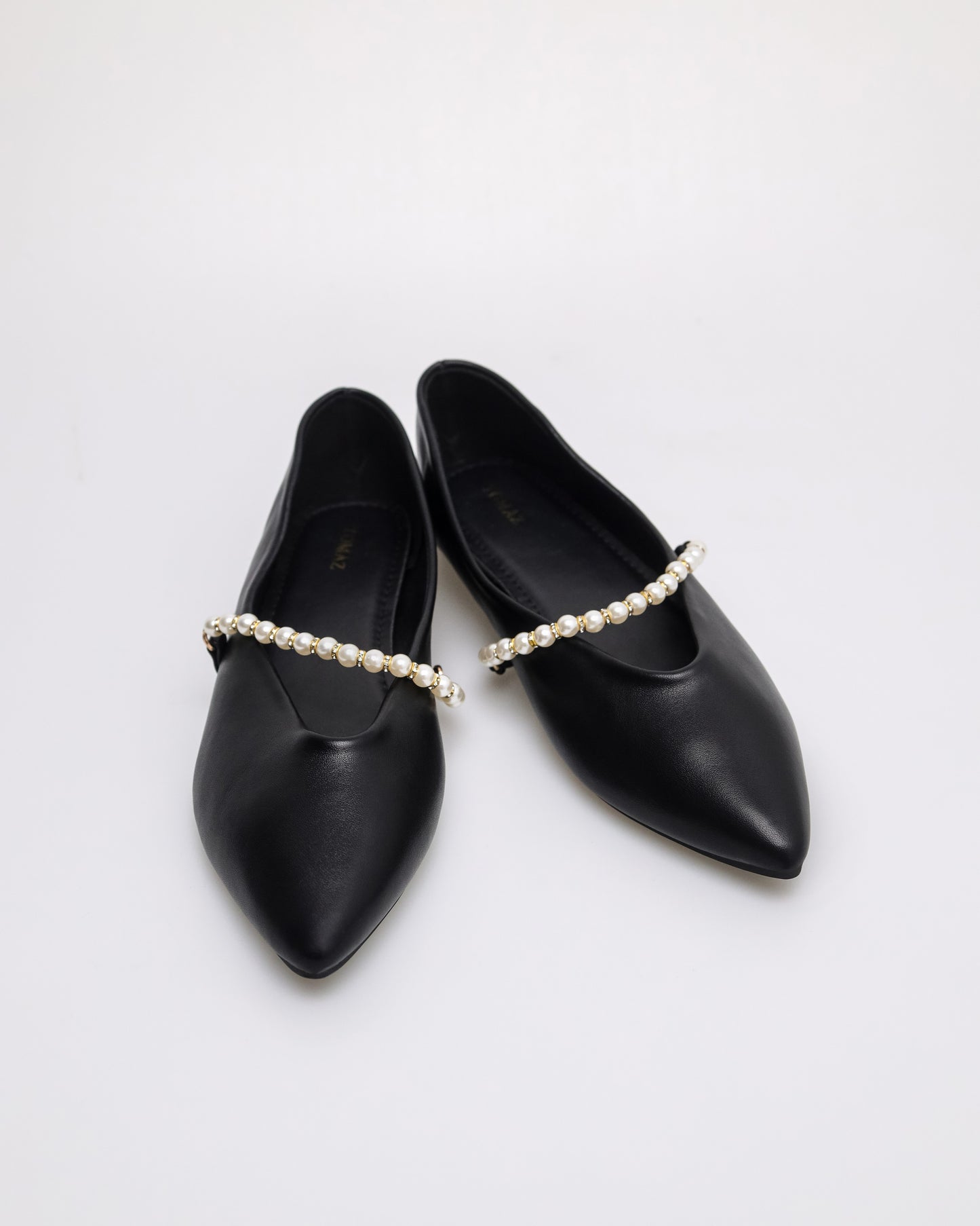 Tomaz YX193 Ladies Plain Pearl Flats (Black)