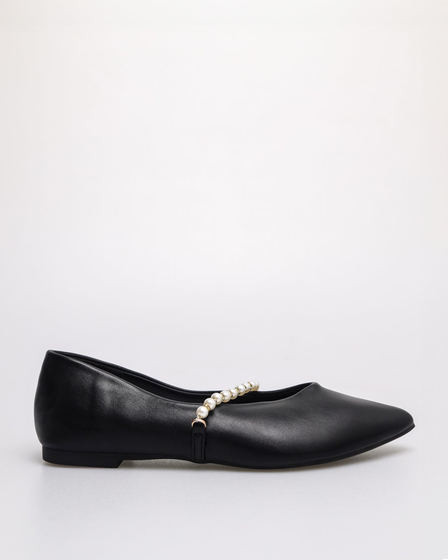 Tomaz YX193 Ladies Plain Pearl Flats (Black)