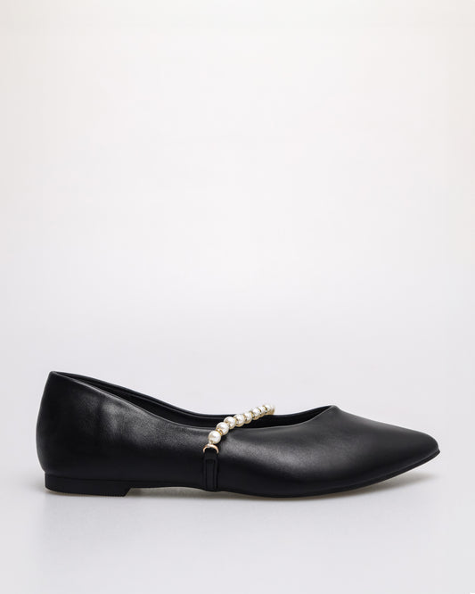 Tomaz YX193 Ladies Plain Pearl Flats (Black)