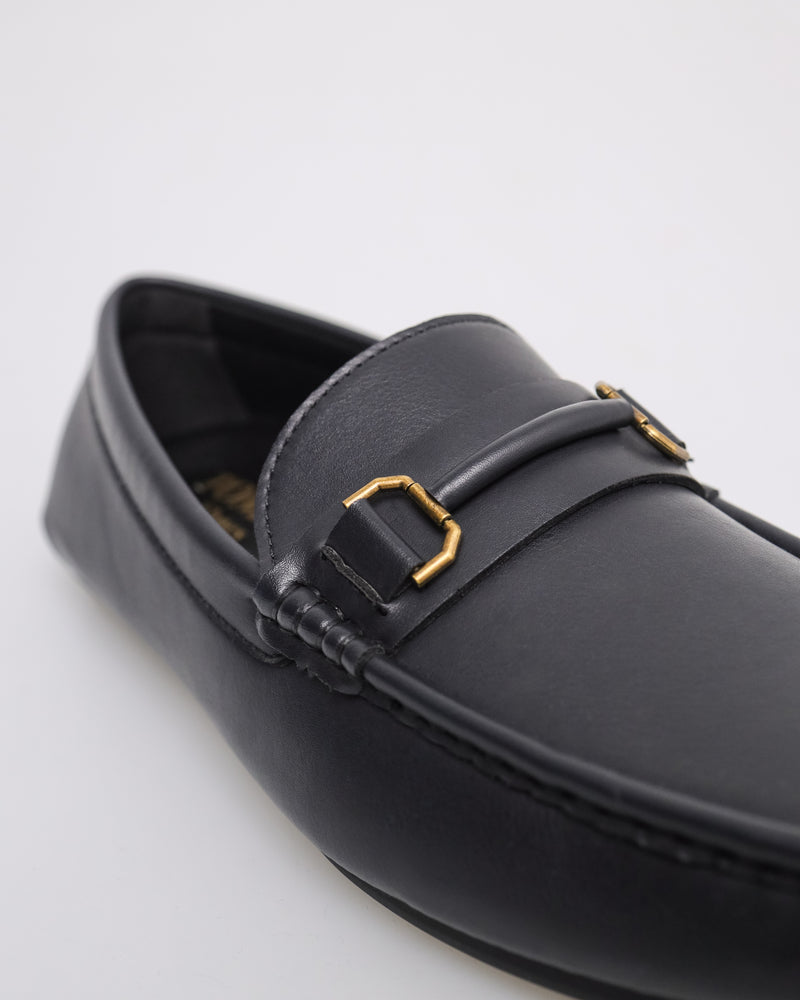 Buy Men's Black Leather Slip on Gold Buckle Dress Shoes Online in