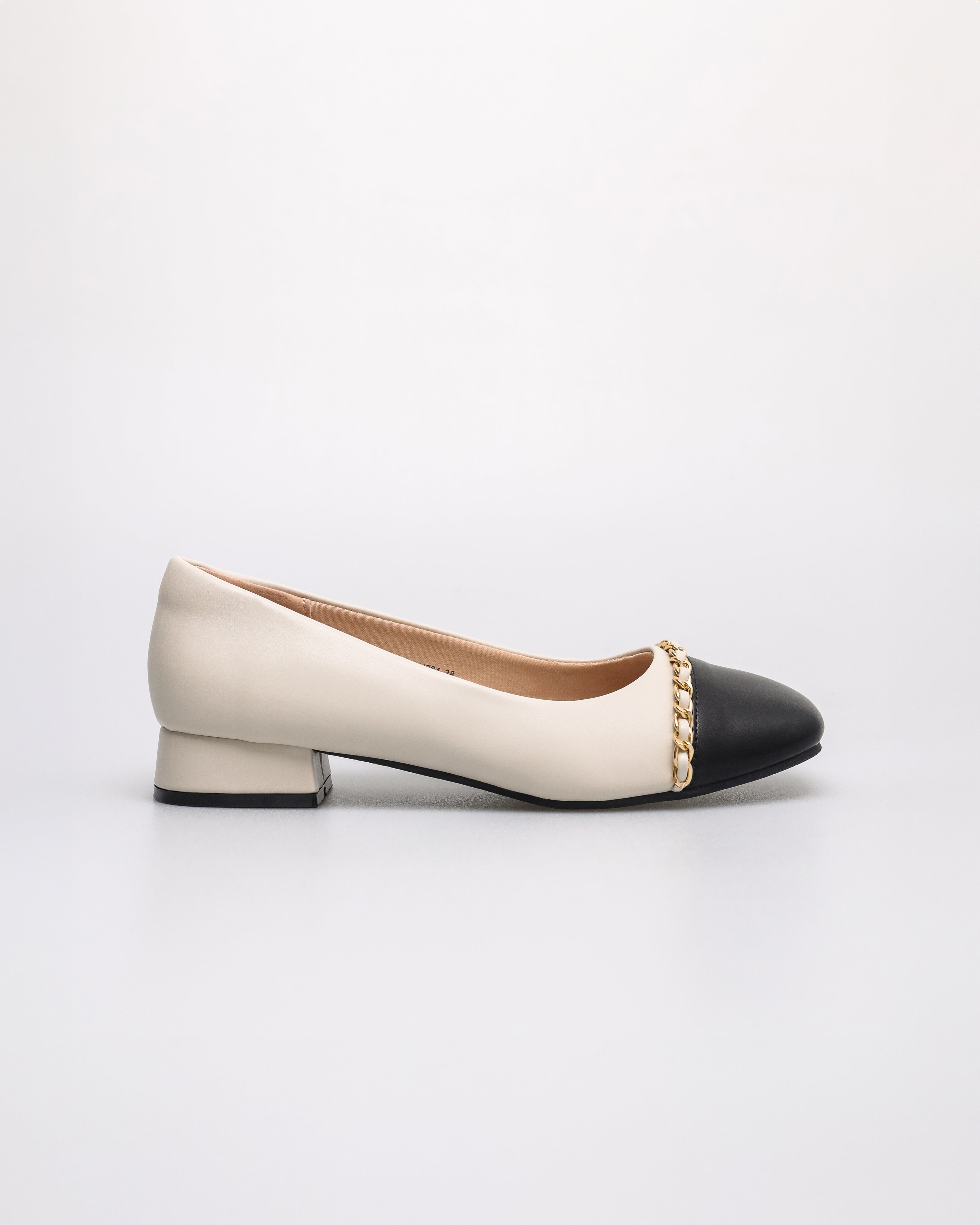 Tomaz NN284 Ladies Gold Chain Flats (Black/Cream)