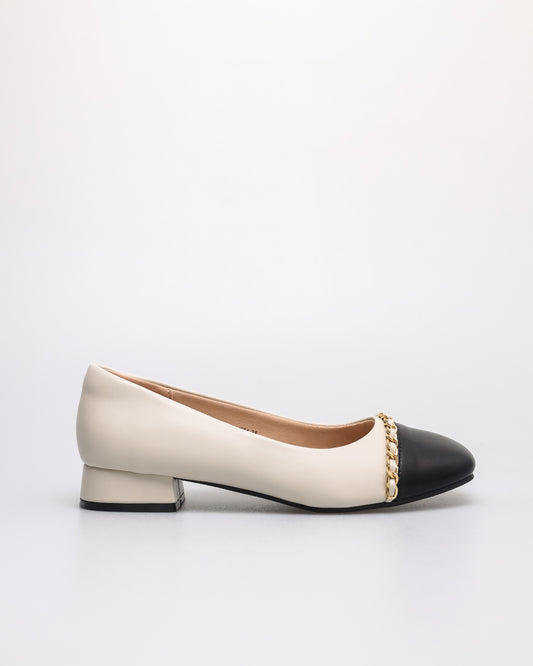 Tomaz NN284 Ladies Gold Chain Flats (Black/Cream)