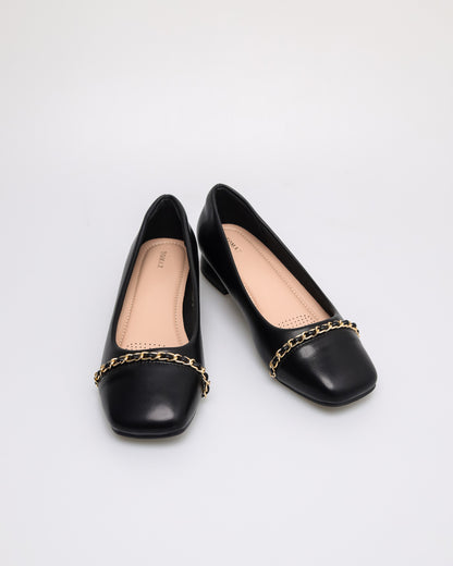 Tomaz NN284 Ladies Gold Chain Flats (Black)