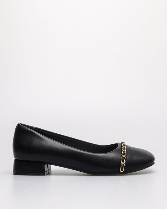 Tomaz NN284 Ladies Gold Chain Flats (Black)