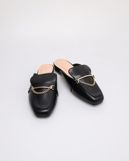 Tomaz NN365 Ladies Mini Gold Chain Mules (Black)