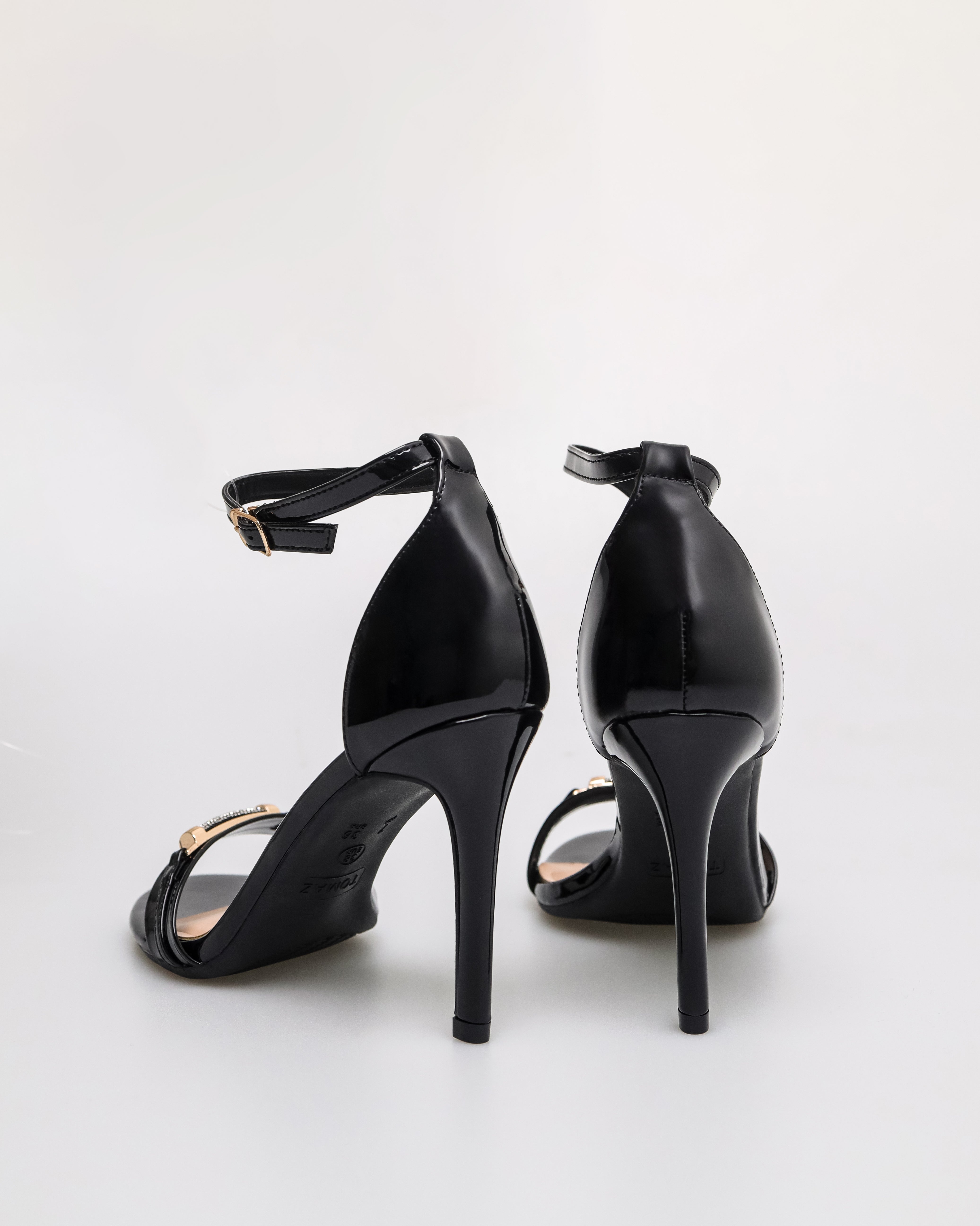 Tomaz NN349 Ladies Ankle Strap Glittery Heels (Black)