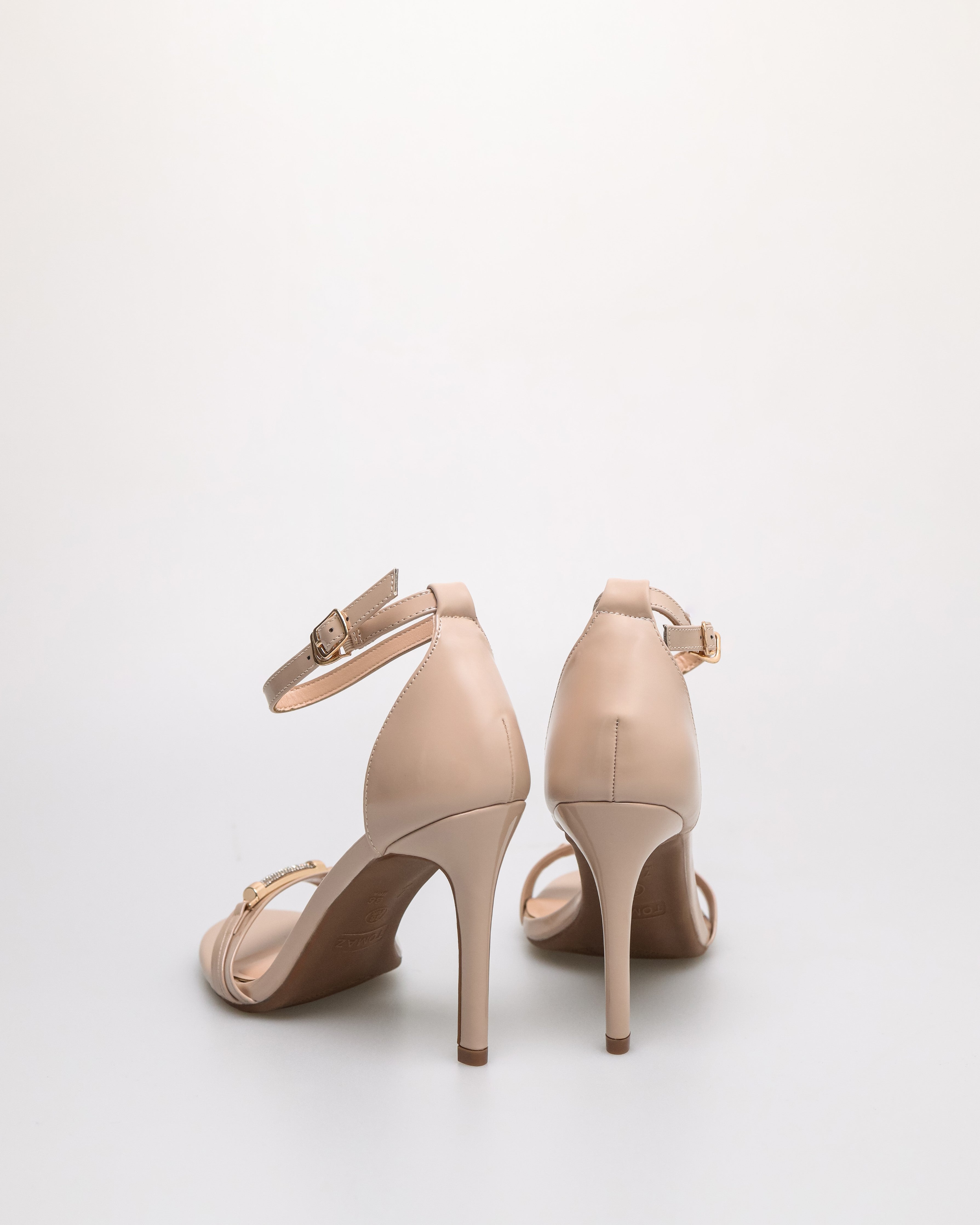 Tomaz NN349 Ladies Ankle Strap Glittery Heels (Nude)