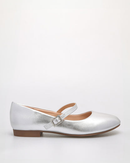 Tomaz NN444 Ladies Crystal Buckle Flats (Silver)