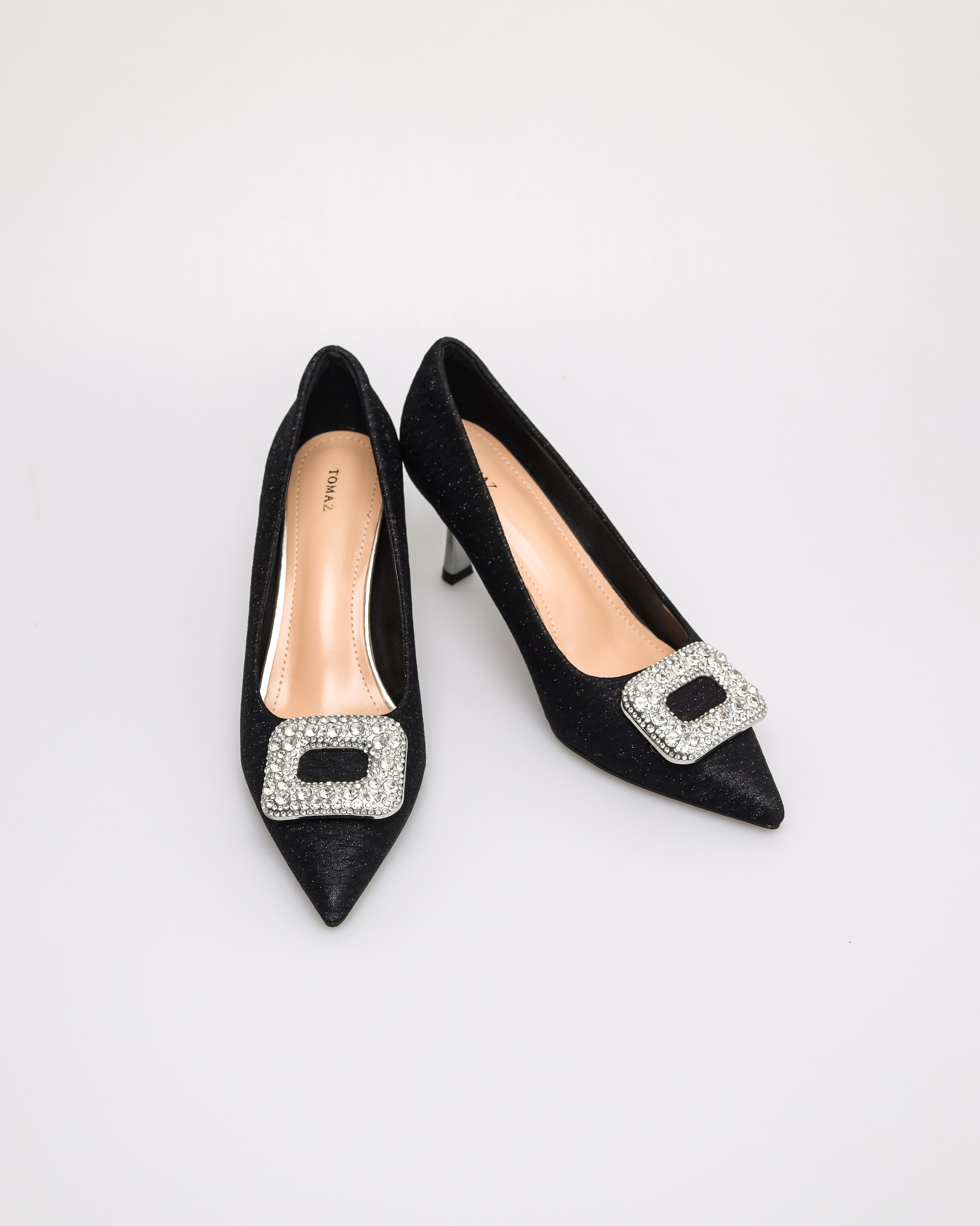 Tomaz NN526 Ladies Glittery Pointy Heels (Black)