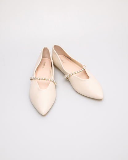 Tomaz YX193 Ladies Plain Pearl Flats (Cream)