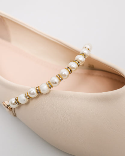 Tomaz YX193 Ladies Plain Pearl Flats (Cream)