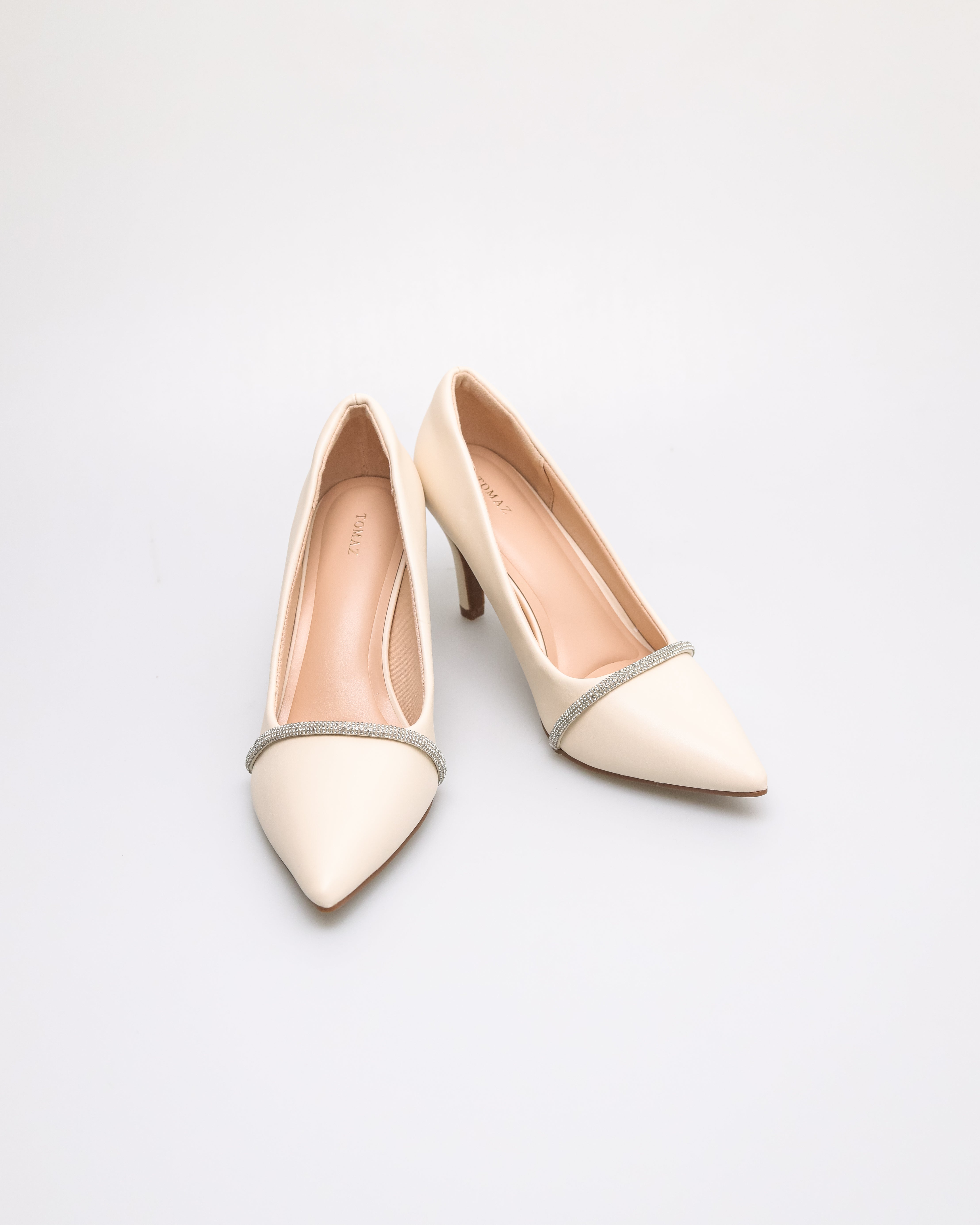 Tomaz NN516 Ladies Glitter Band Heels (Cream)