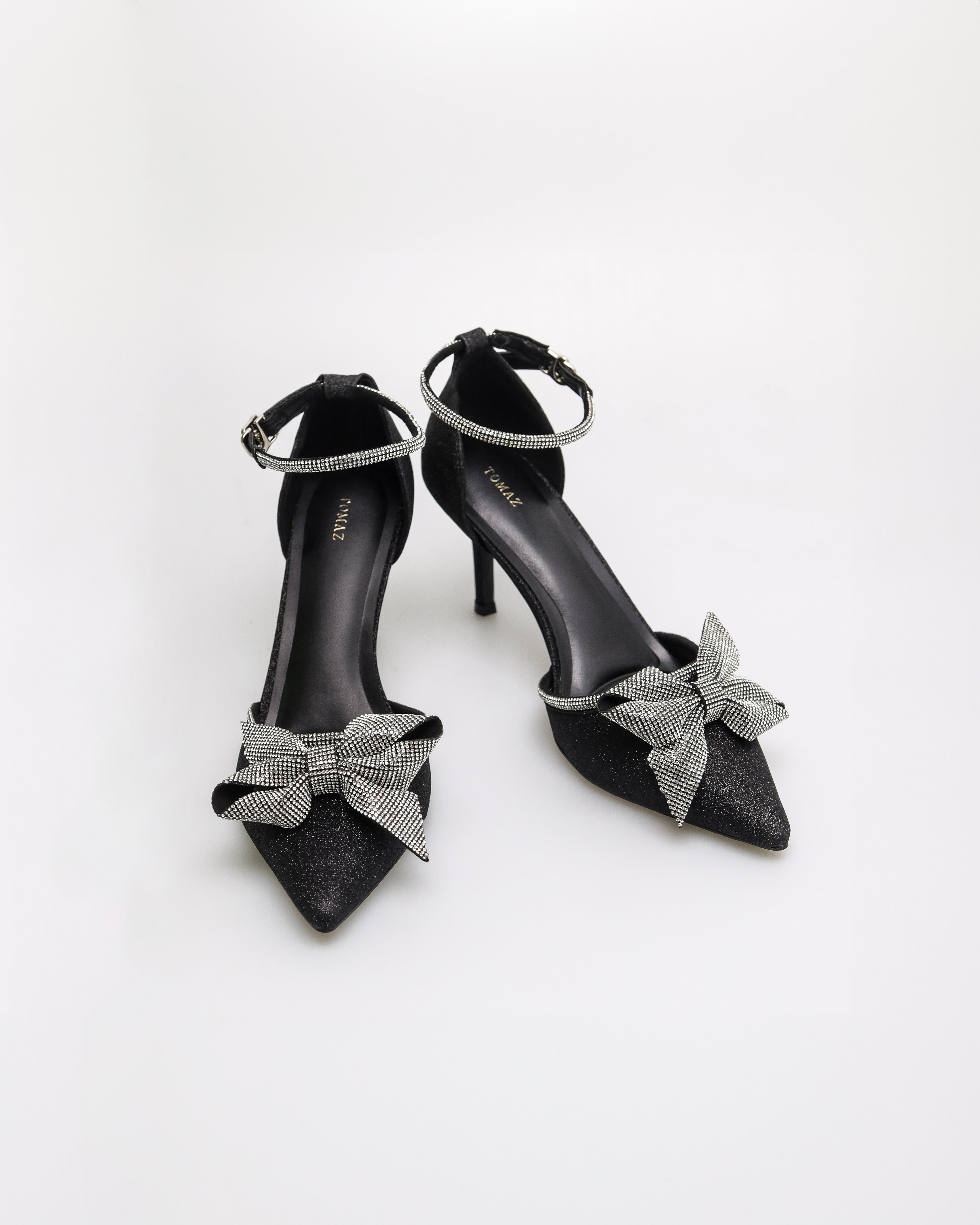 Tomaz NN528 Ladies Glittery Ribbon Heels (Black)