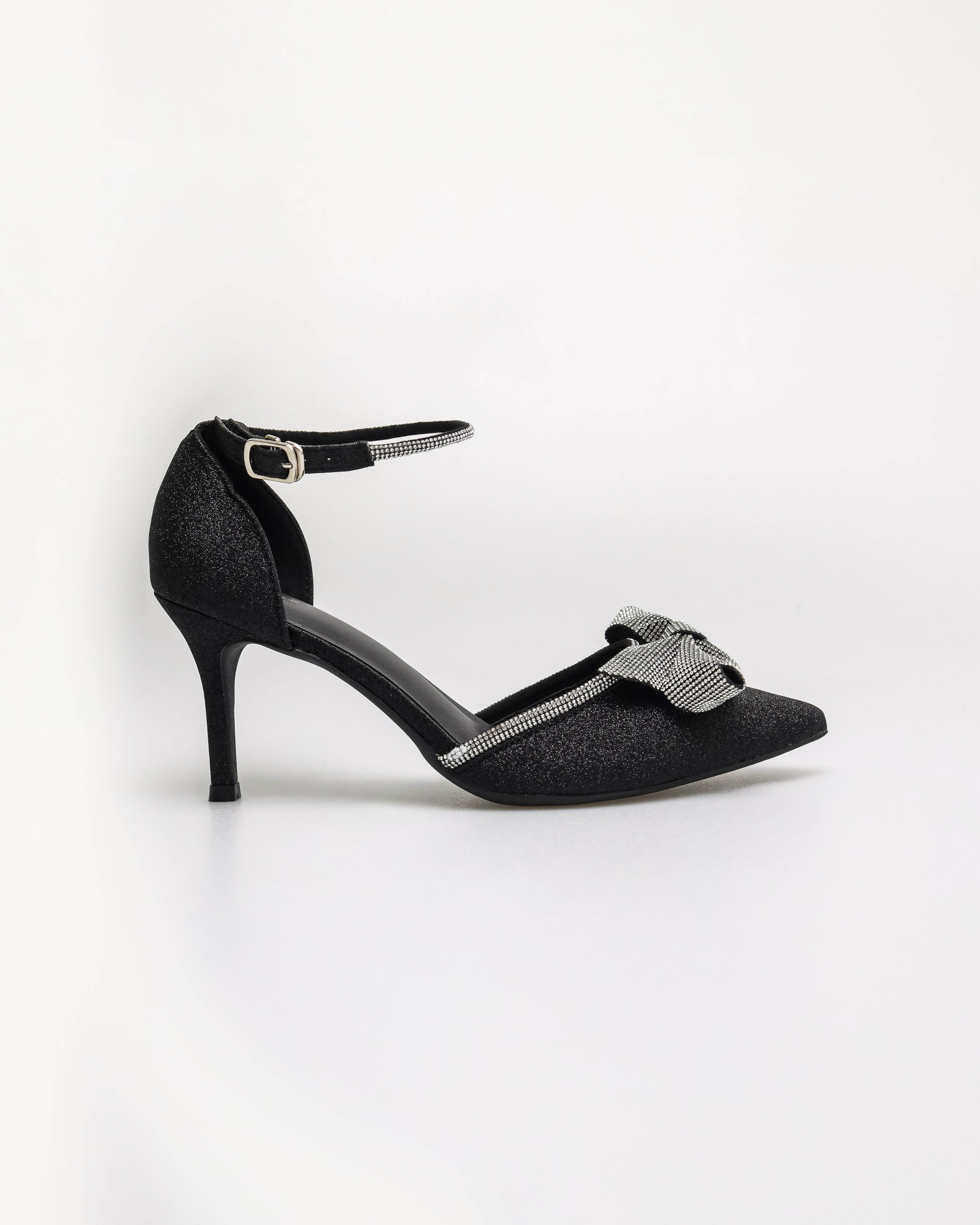 Tomaz NN528 Ladies Glittery Ribbon Heels (Black)