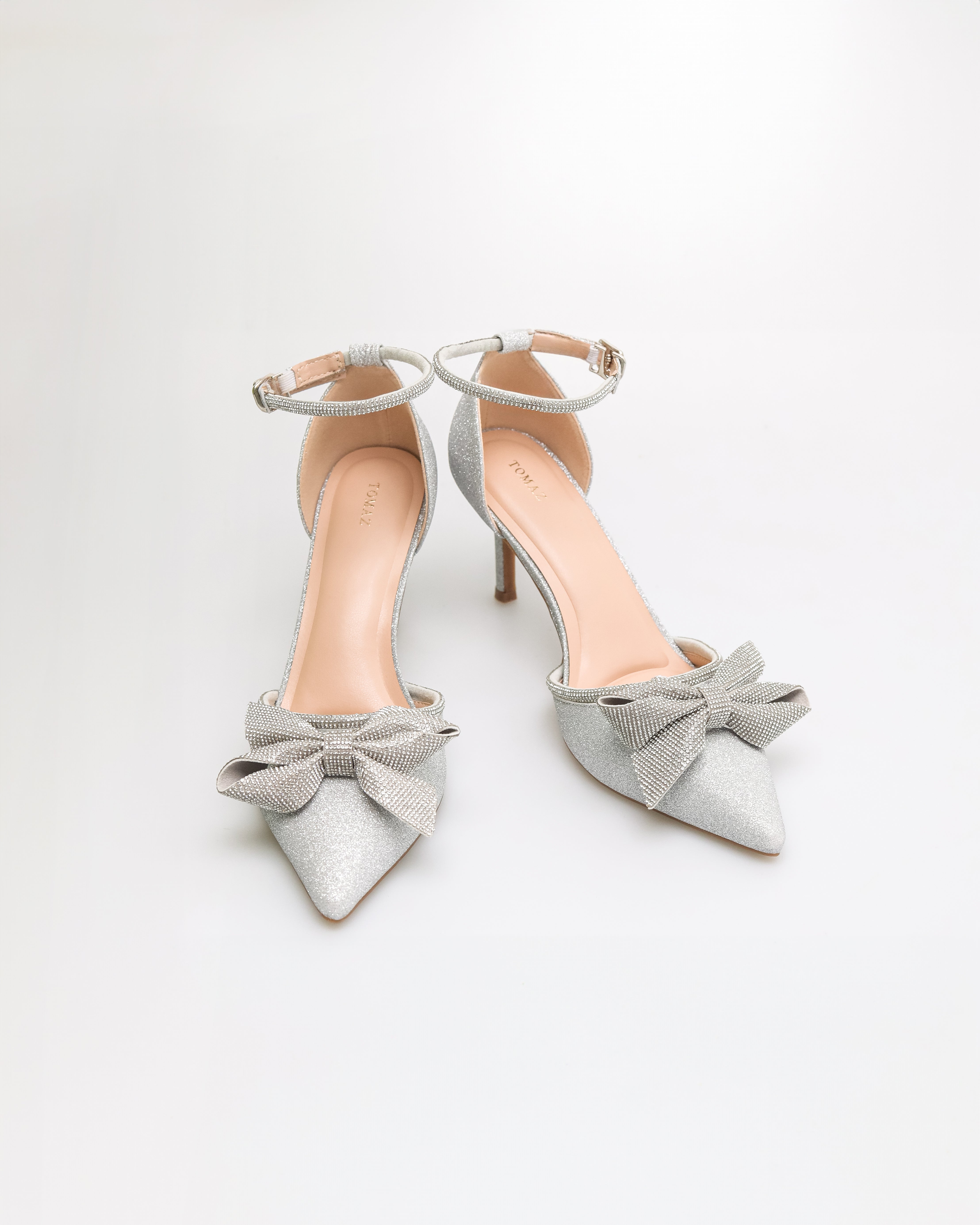 Tomaz NN528 Ladies Glittery Ribbon Heels (Silver)