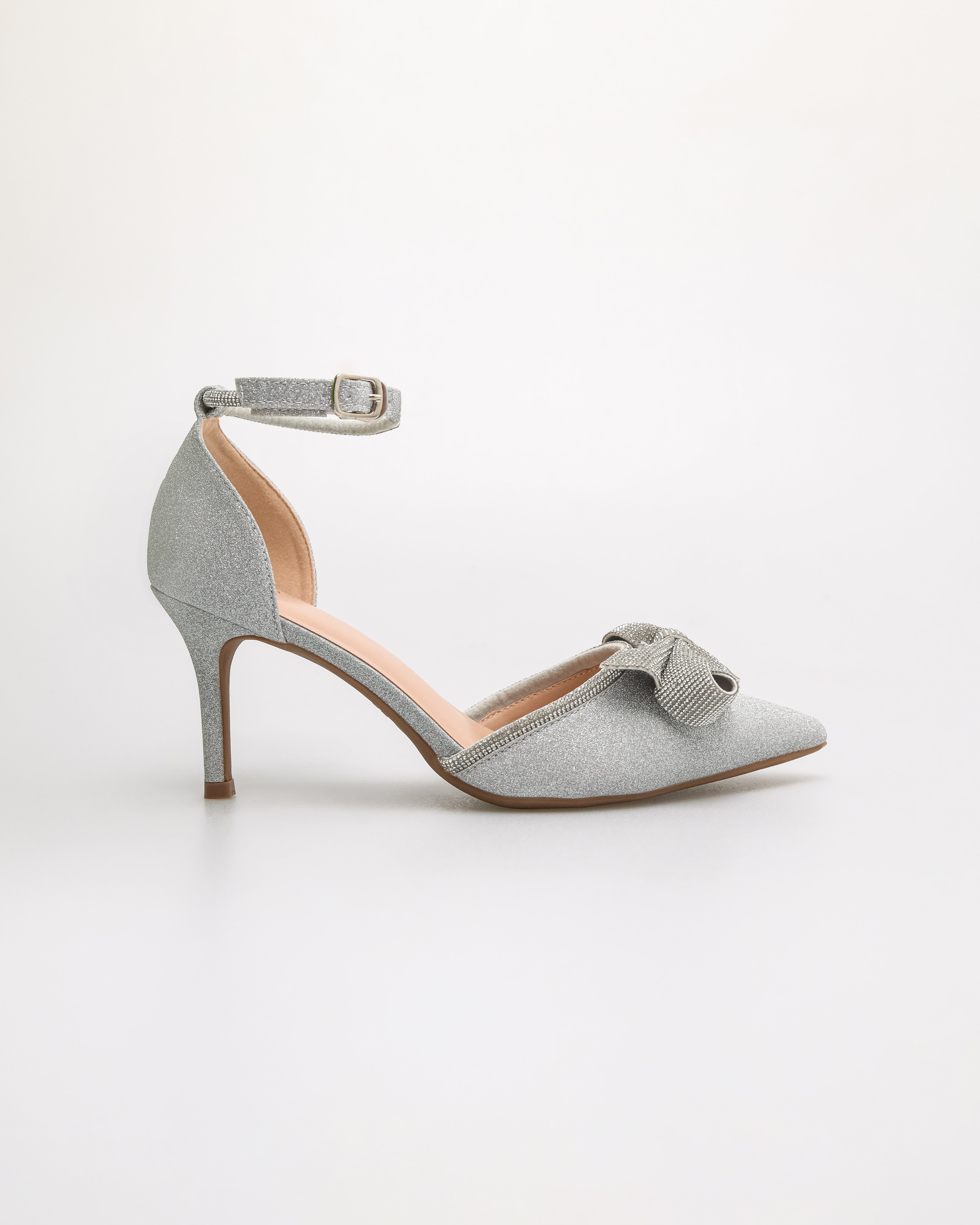 Tomaz NN528 Ladies Glittery Ribbon Heels (Silver)