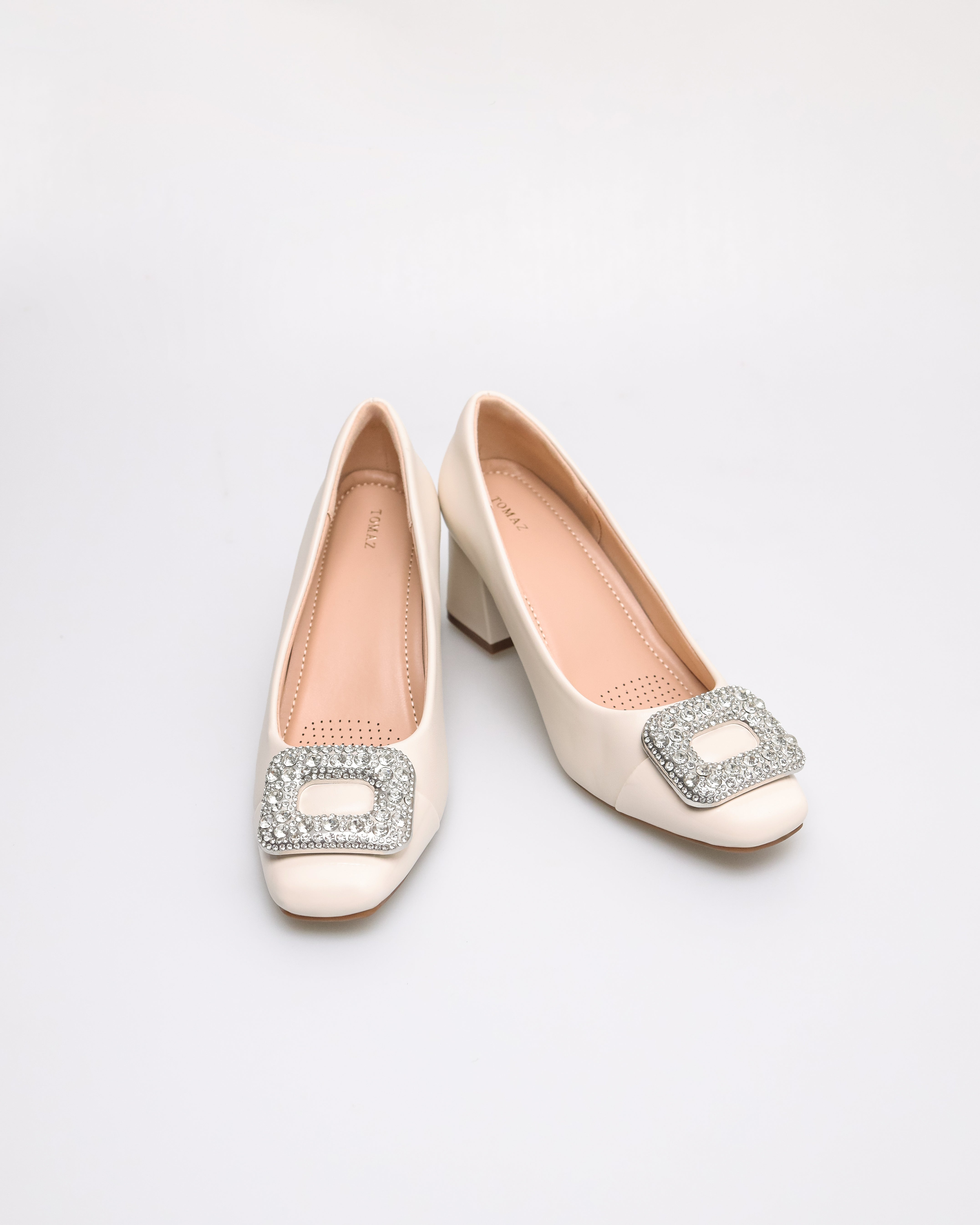 Tomaz NN532 Ladies Sparkle Block Heels (Cream)