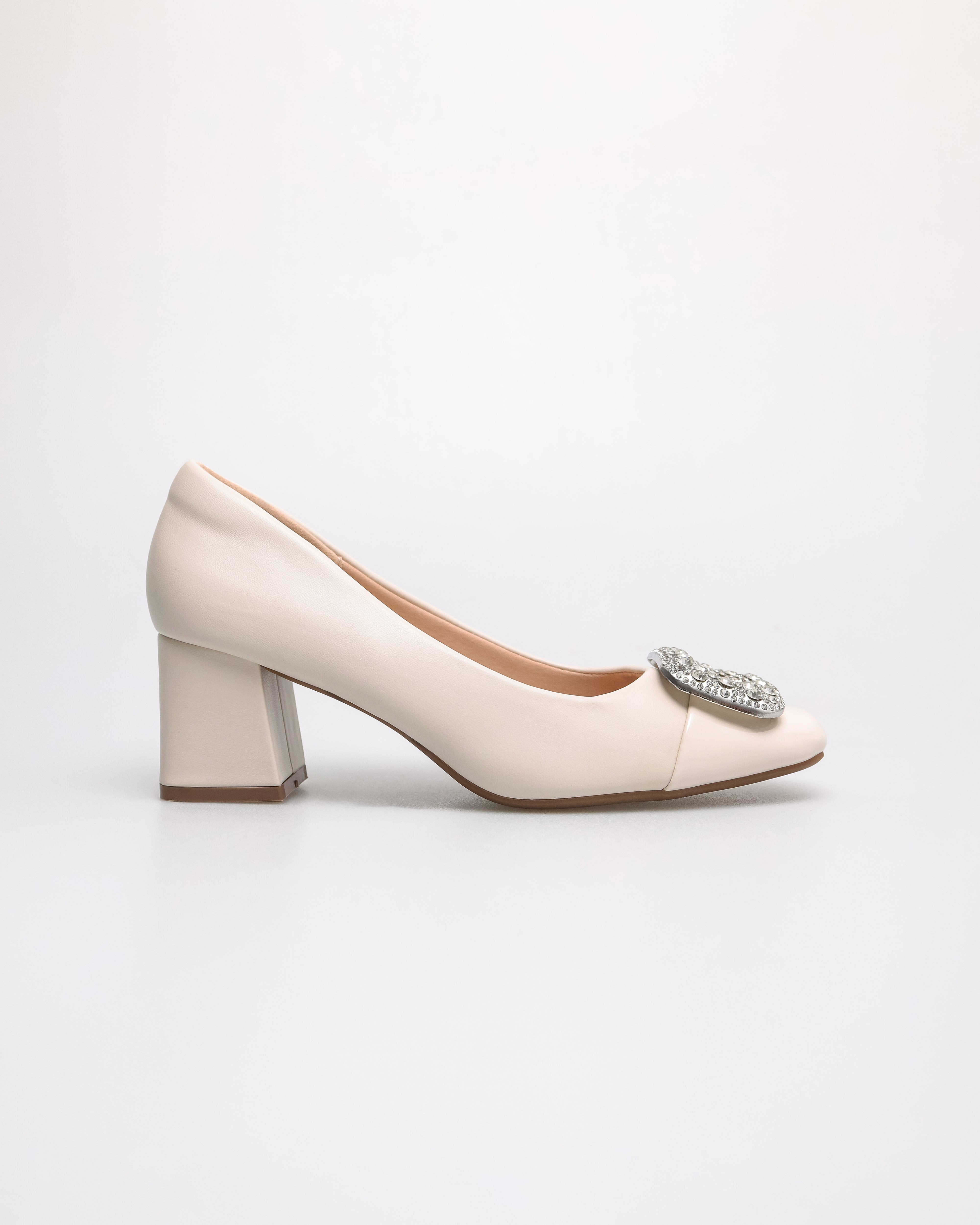 Tomaz NN532 Ladies Sparkle Block Heels (Cream)