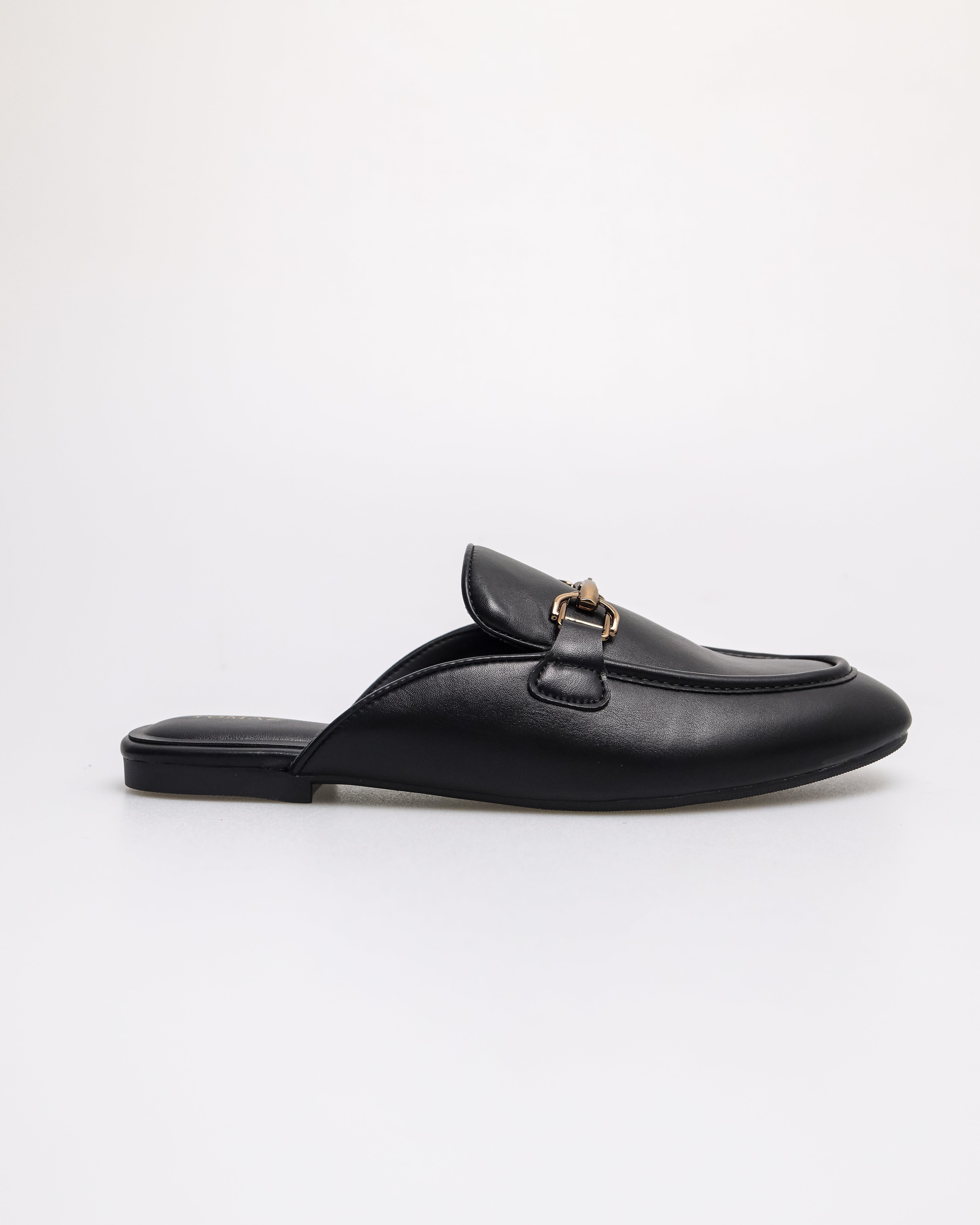 Tomaz YX219 Ladies Golden Horsebit Mules (Black)