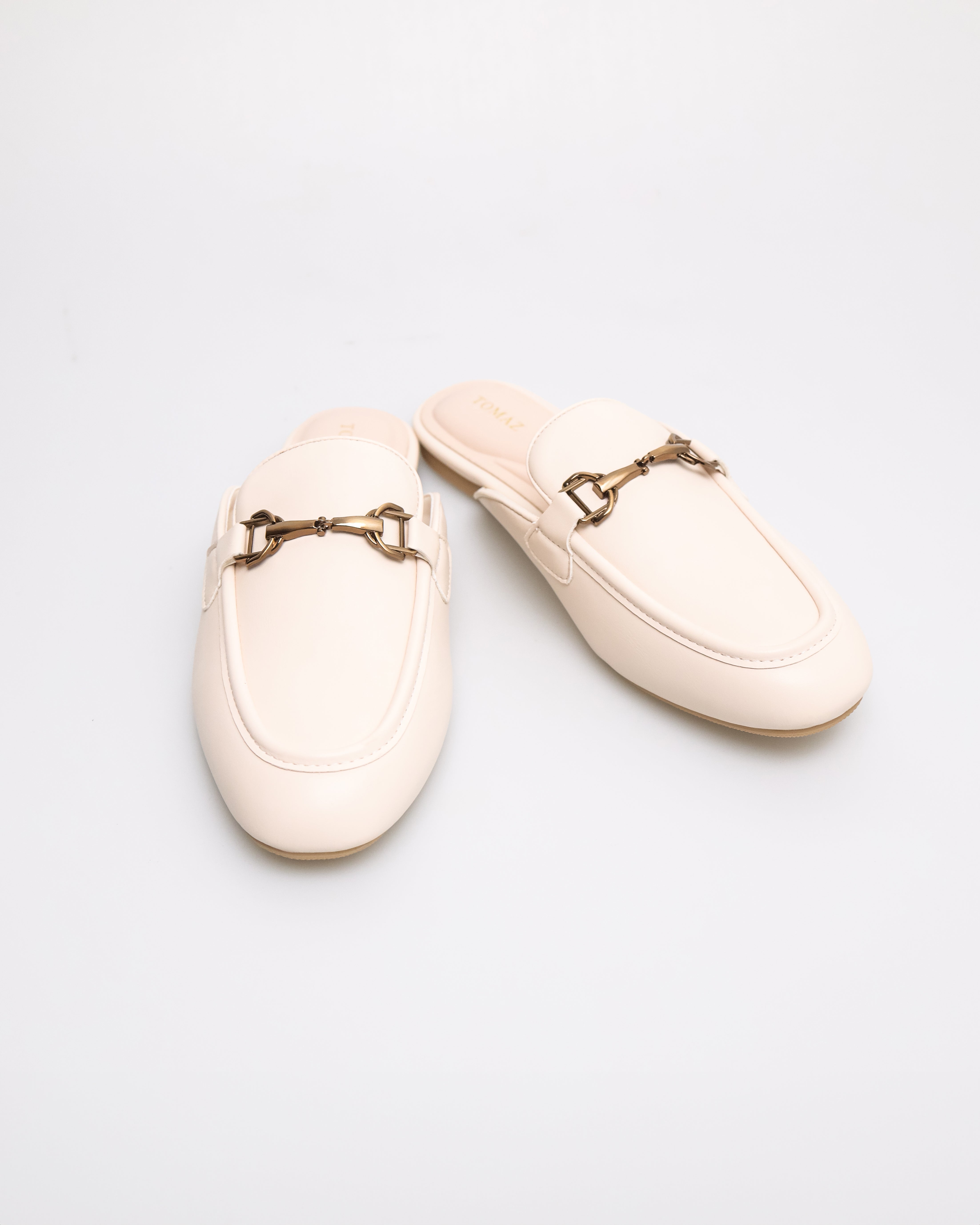 Tomaz YX219 Ladies Golden Horsebit Mules (Cream)