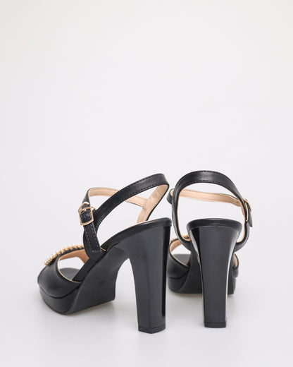 Tomaz NN203 Ladies Beaded Open Toe Heels (Black)