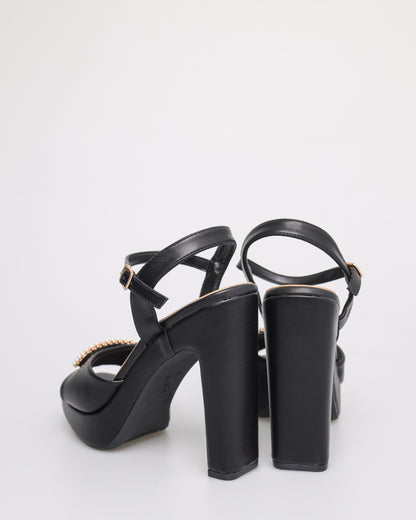 Tomaz NN204 Ladies Beaded Open Toe Heels (Black)
