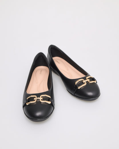 Tomaz NN247 Ladies Buckle Ballerinas (Black)