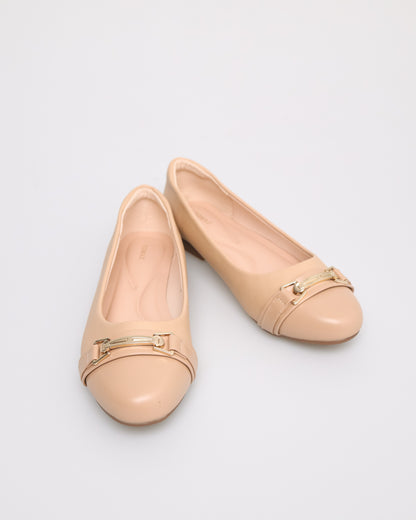 Tomaz NN254 Ladies Golden Buckle Flats (Beige)