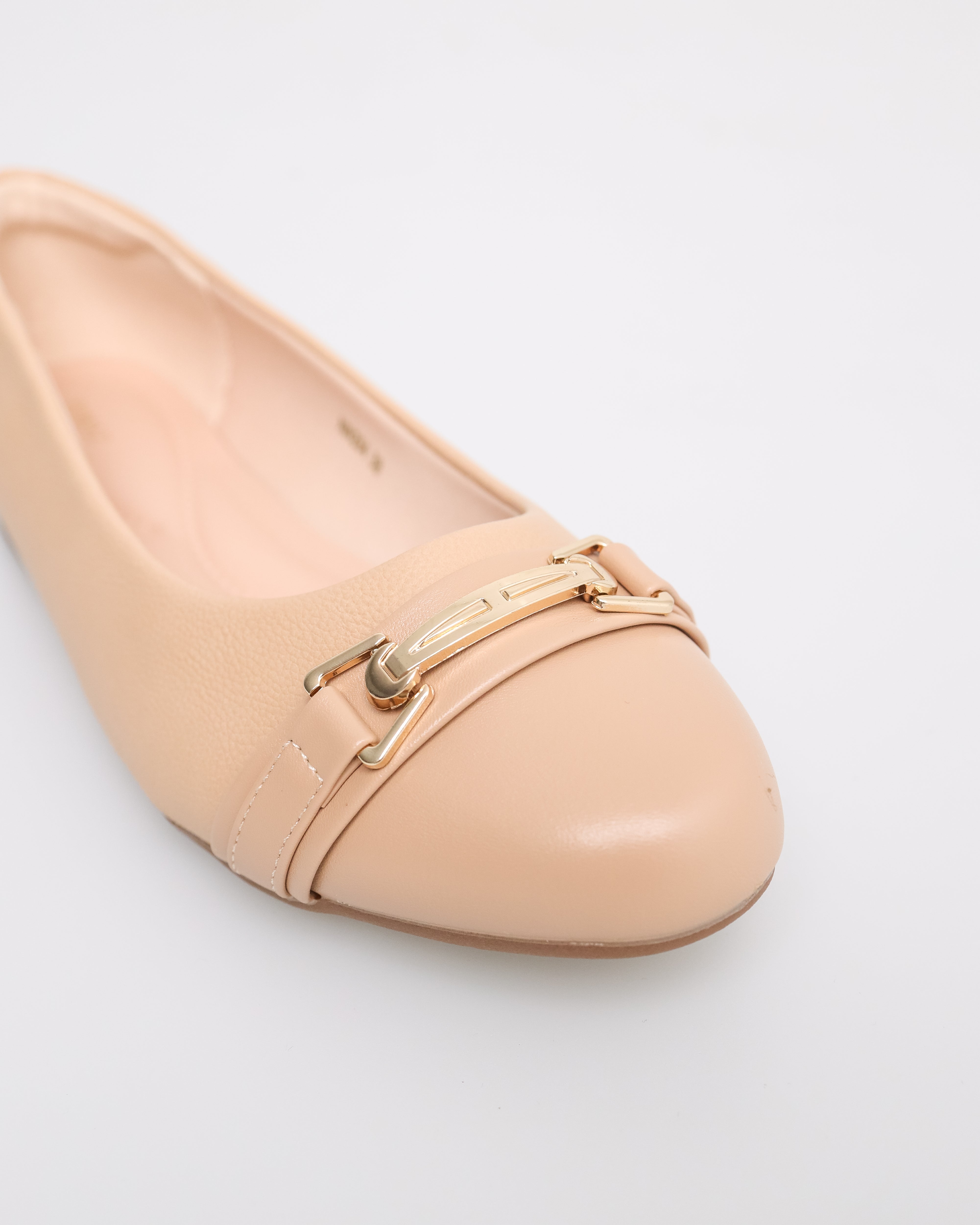 Tomaz NN254 Ladies Golden Buckle Flats (Beige)