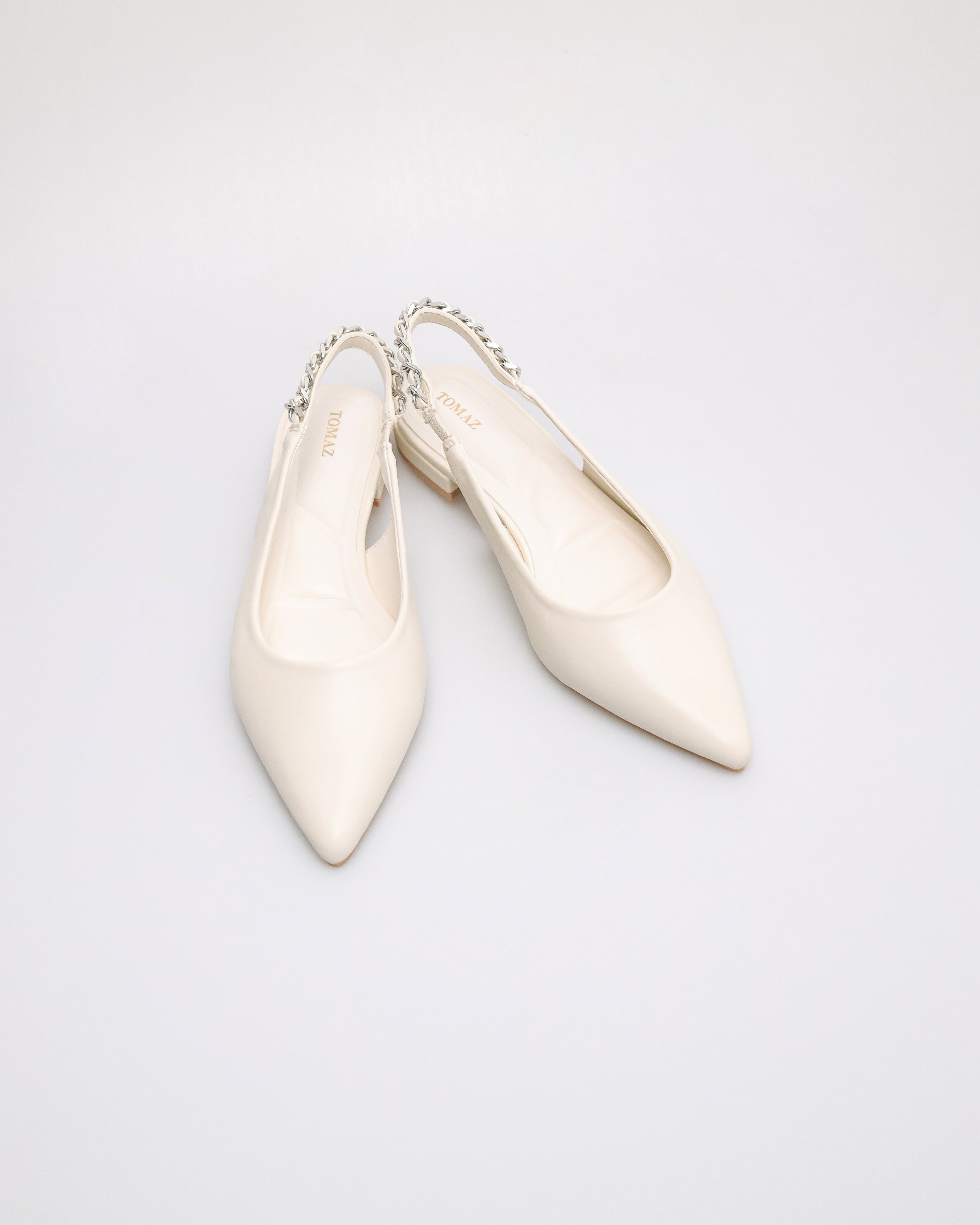 Tomaz FL098 Ladies Pointy Chained Flats (Ivory)