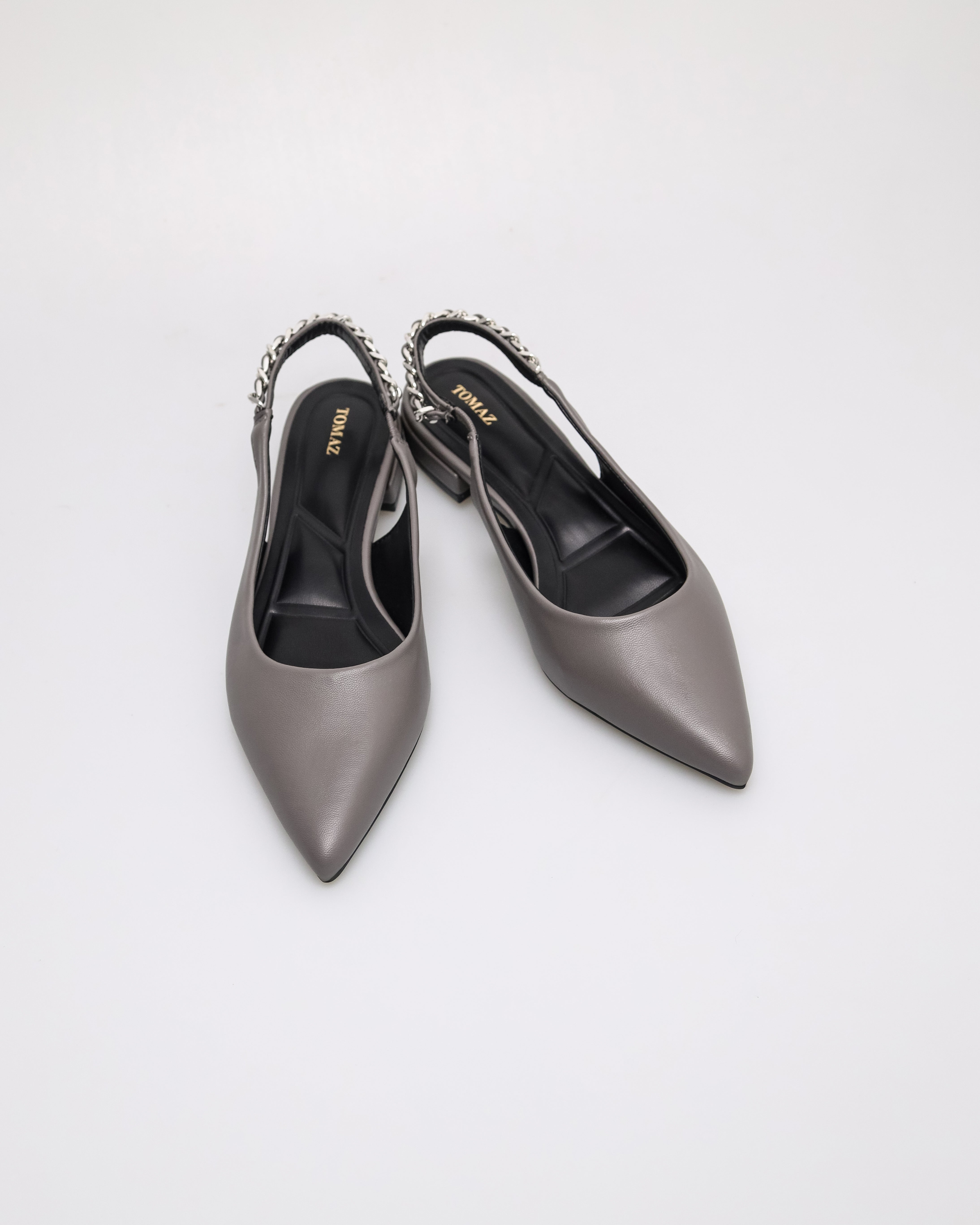 Tomaz FL098 Ladies Pointy Chained Flats (Grey)